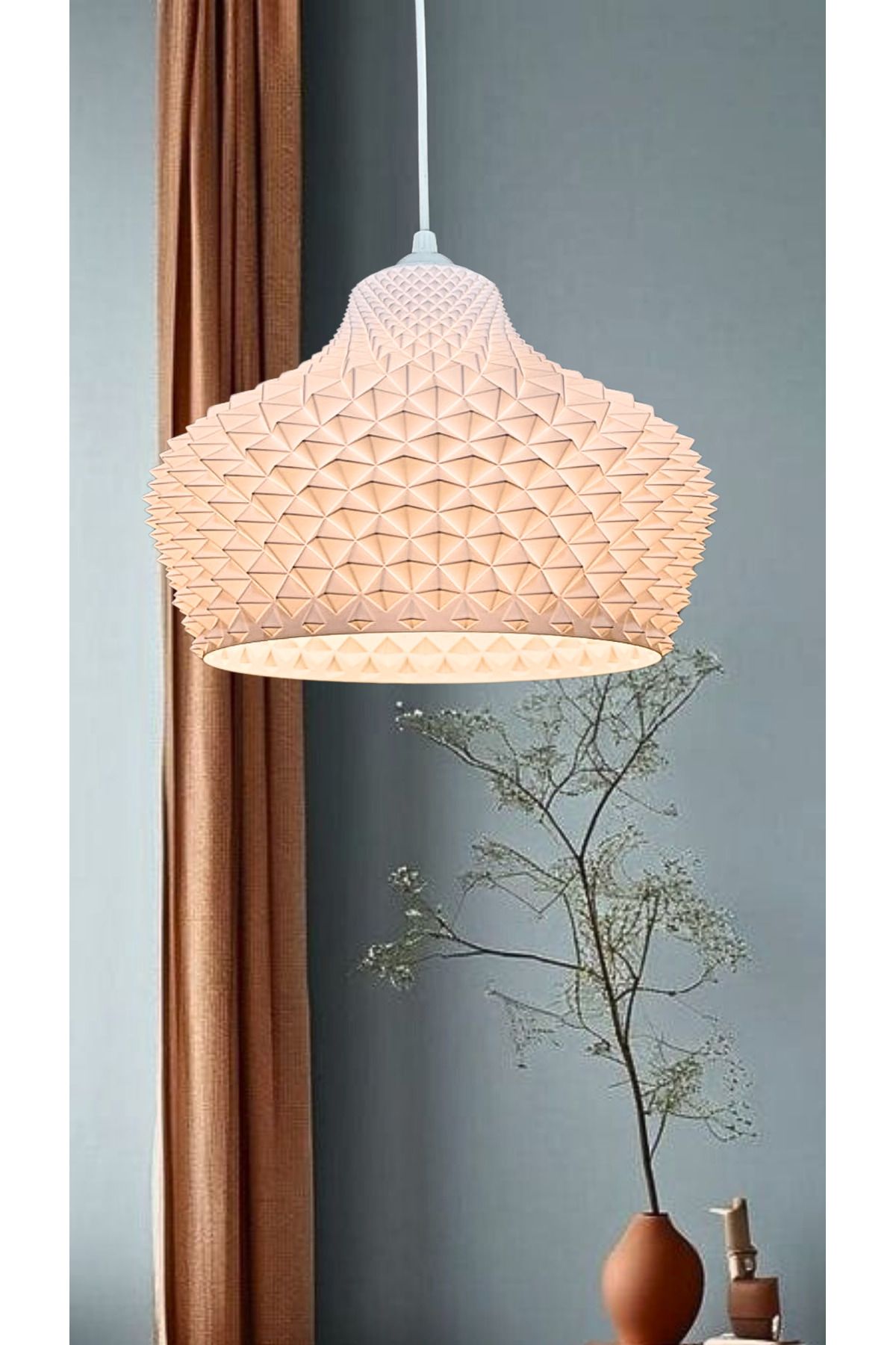 decory Thorn Beyaz Modern Dokulu, Pinterest Tarzı Özel Tasarım Tekli Sarkıt Avize (Bioplastik) E27