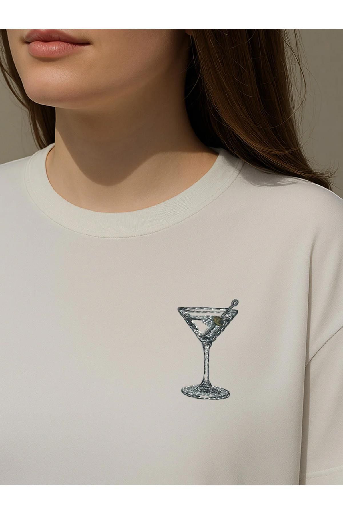 Trendiz Unisex Premium Dry Martini Nakışlı Tshirt Beyaz