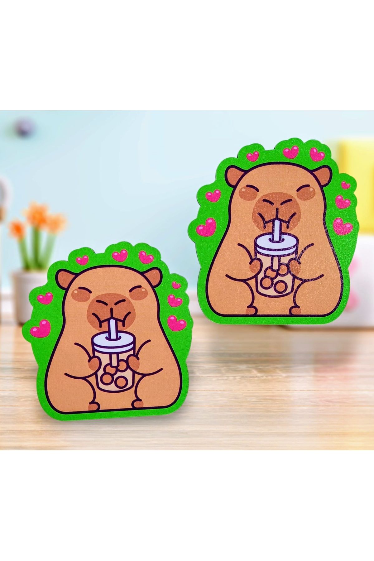 izmir yazici servis KOPYA - Capybara Ahşap Bardak Altlığı 11x9 Cm Duvar Süsü Masa Dolap Süsü Aksesuar Kapibara