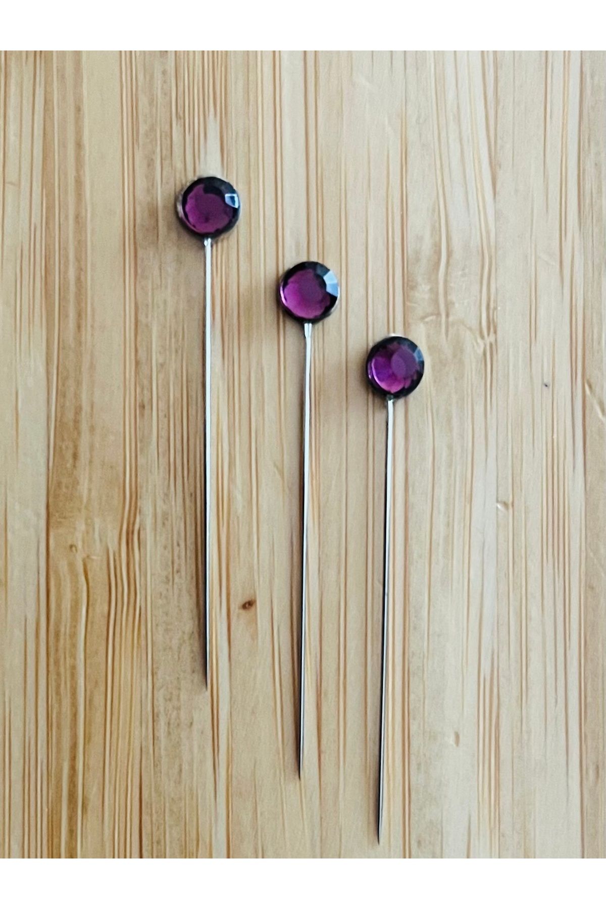 Öztürk Taşlı Şal Eşarp İğnesi. 38mm. 3'lü Paket. Mor.