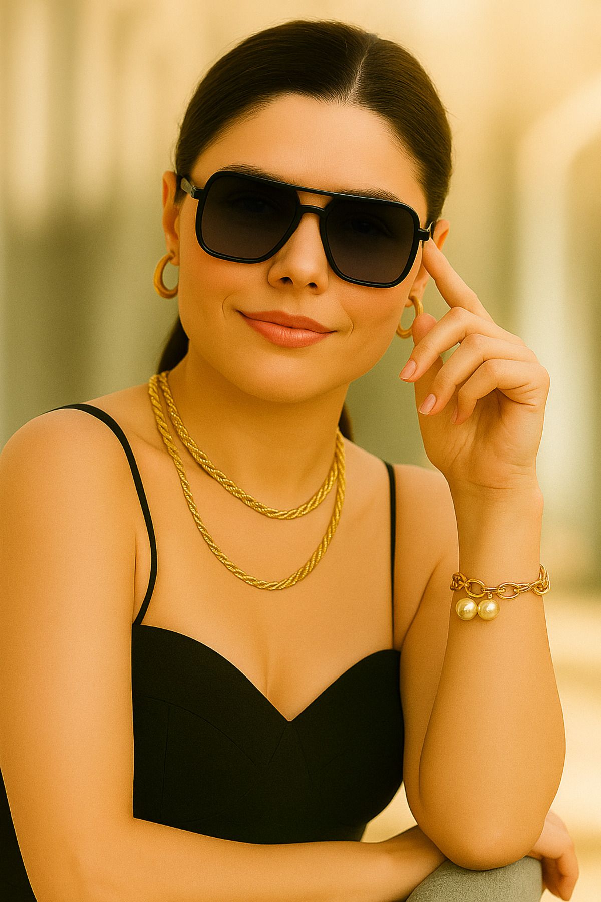 Merand Unisex Siyah Metal Çerçeveli Köşeli Güneş Gözlüğü – UV400 Korumalı