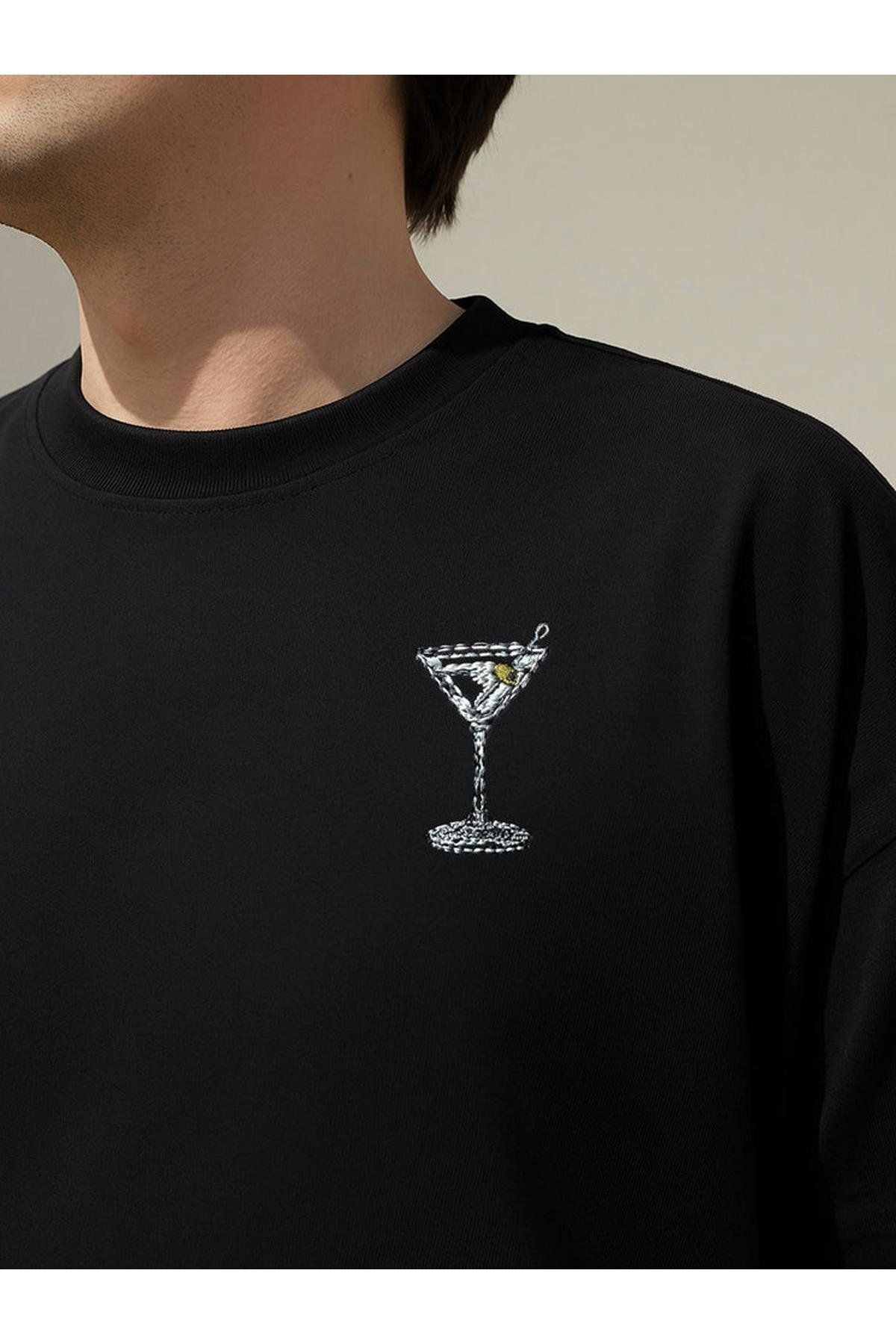 Trendiz Unisex Premium Dry Martini Nakışlı Tshirt Siyah