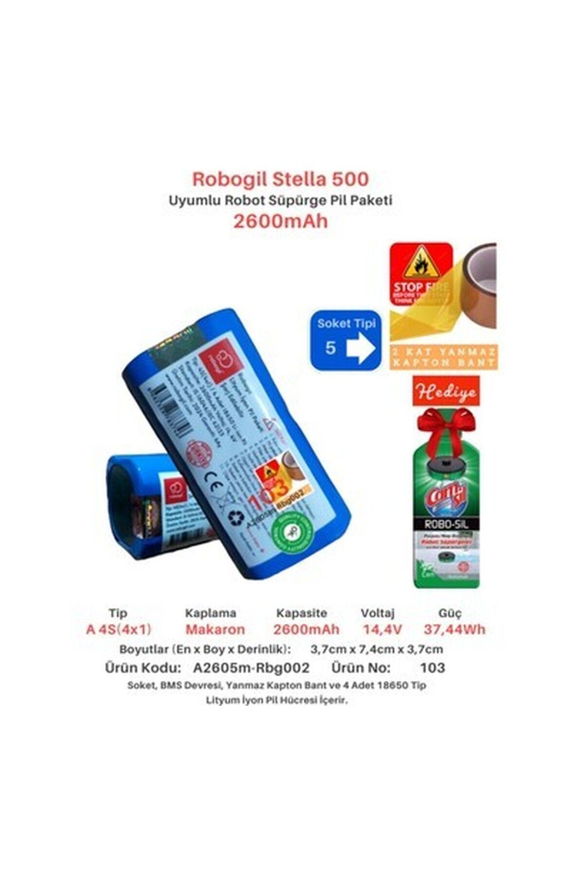 woodhub Robogil Stella 500 2600MAH Uyumlu Batarya Robot Süpürge Pili A2605M-RBG002