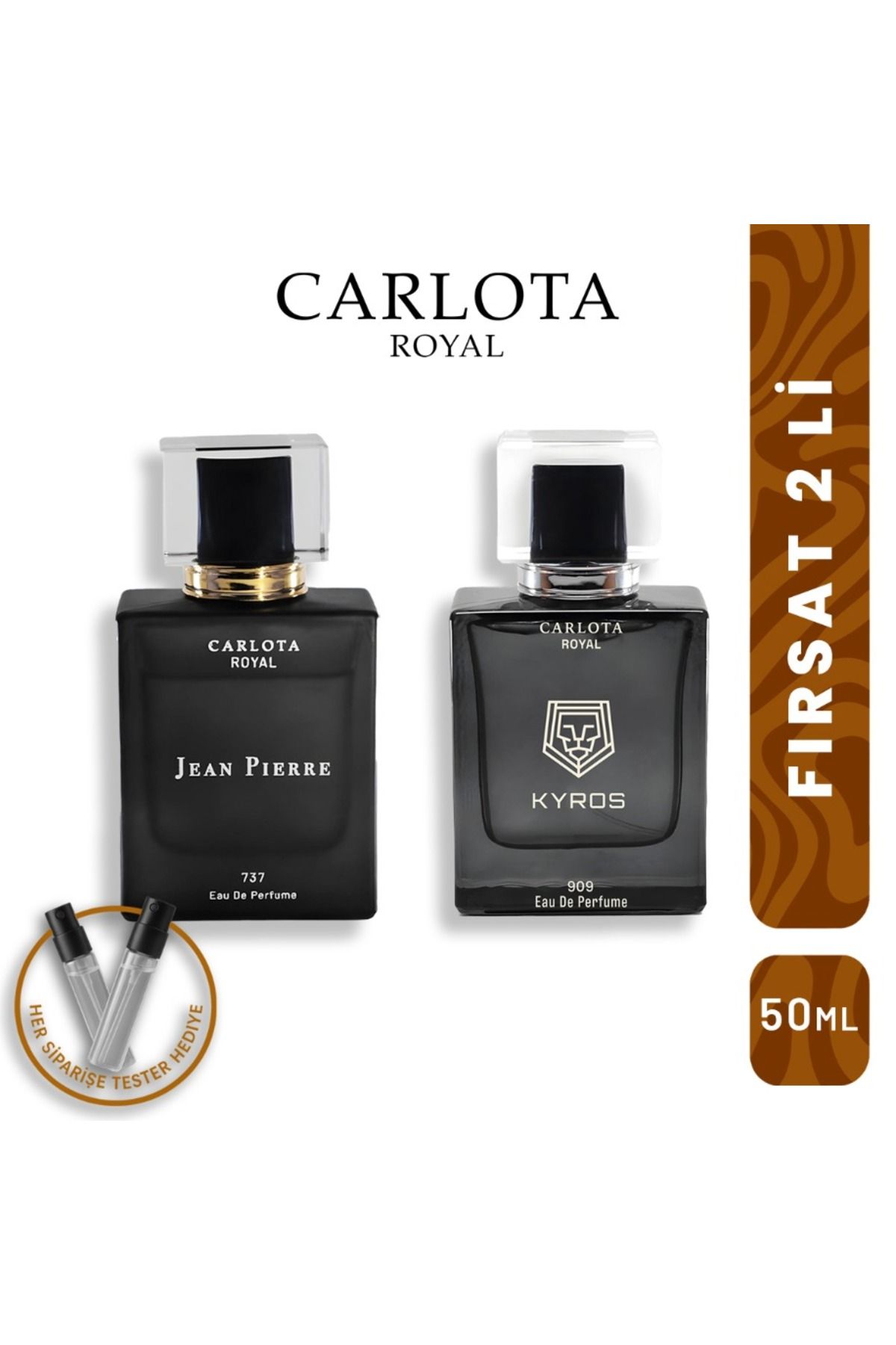 CARLOTA Royal 2'li Erkek Parfüm Seti Jean Pierre & Kyros EDP 50ml + Deneme Parfümü Hediyeli