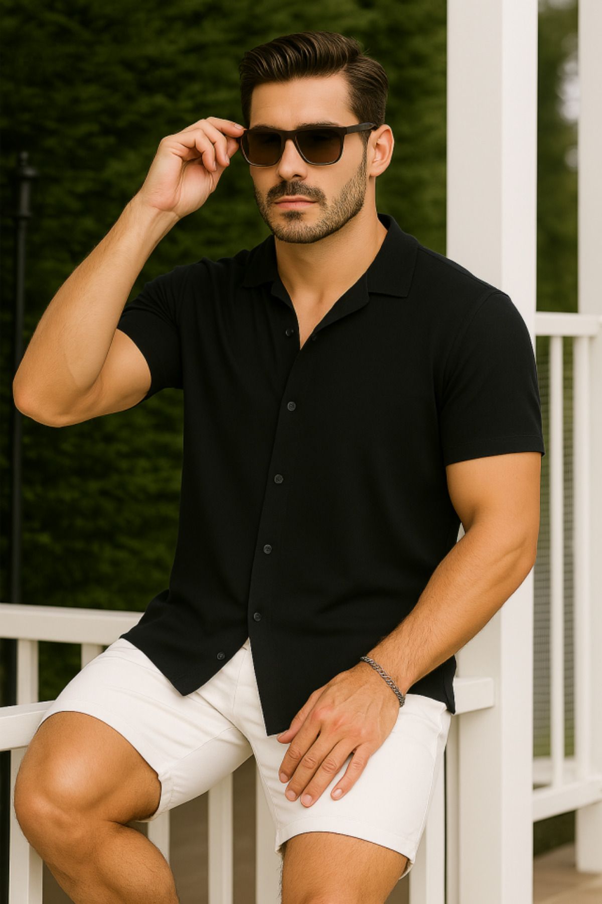 D&M Life Collection Erkek Kısa Kollu örme Kumaş Pamuklu Gömlek