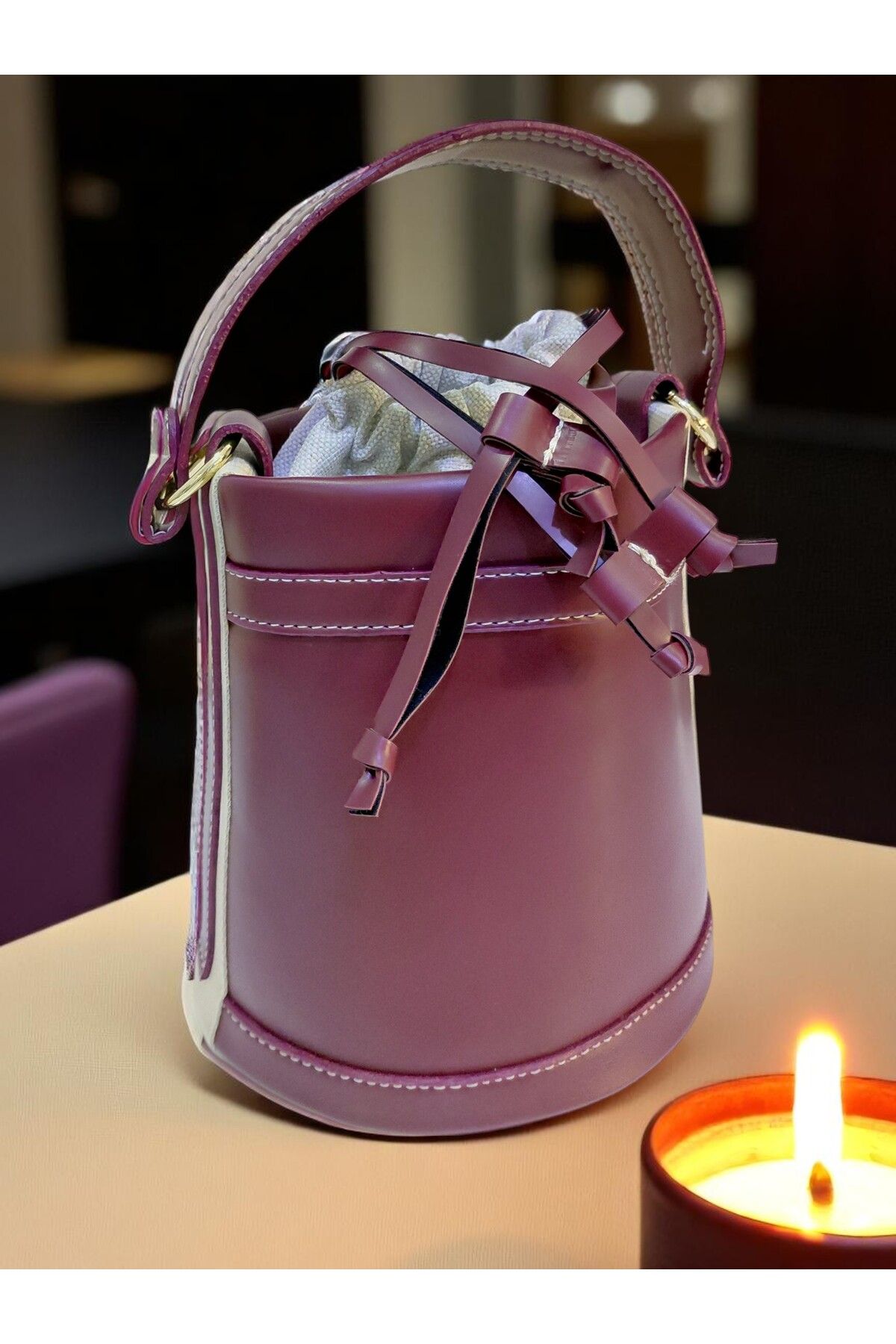 TUBAG SHOP KOVA MODEL KAHVERENGİ AĞZI BÜZGÜLÜ KADIN EL VE OMUZ ÇANTASI