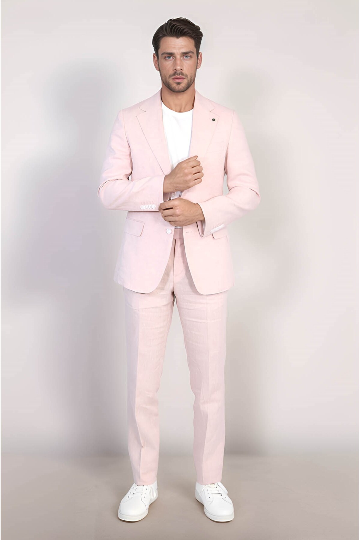 KETEN MONO YAKA-ÇİFT YIRTMAÇ TAKIM A.PEMBE — صورتی PRA-12807953-925170 — تصویر 3 از 6