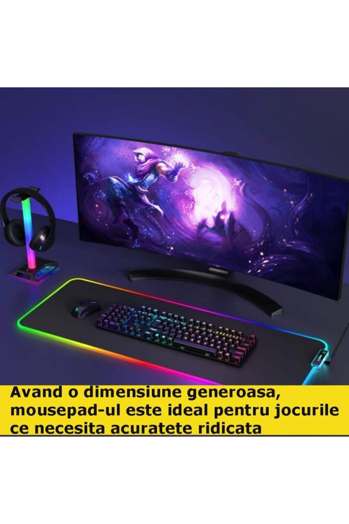 SIKS-Professional Gaming Mousepad, RGB LED, 13 Lighting Modes, 80x30 cm, Button For Changing Lights 3