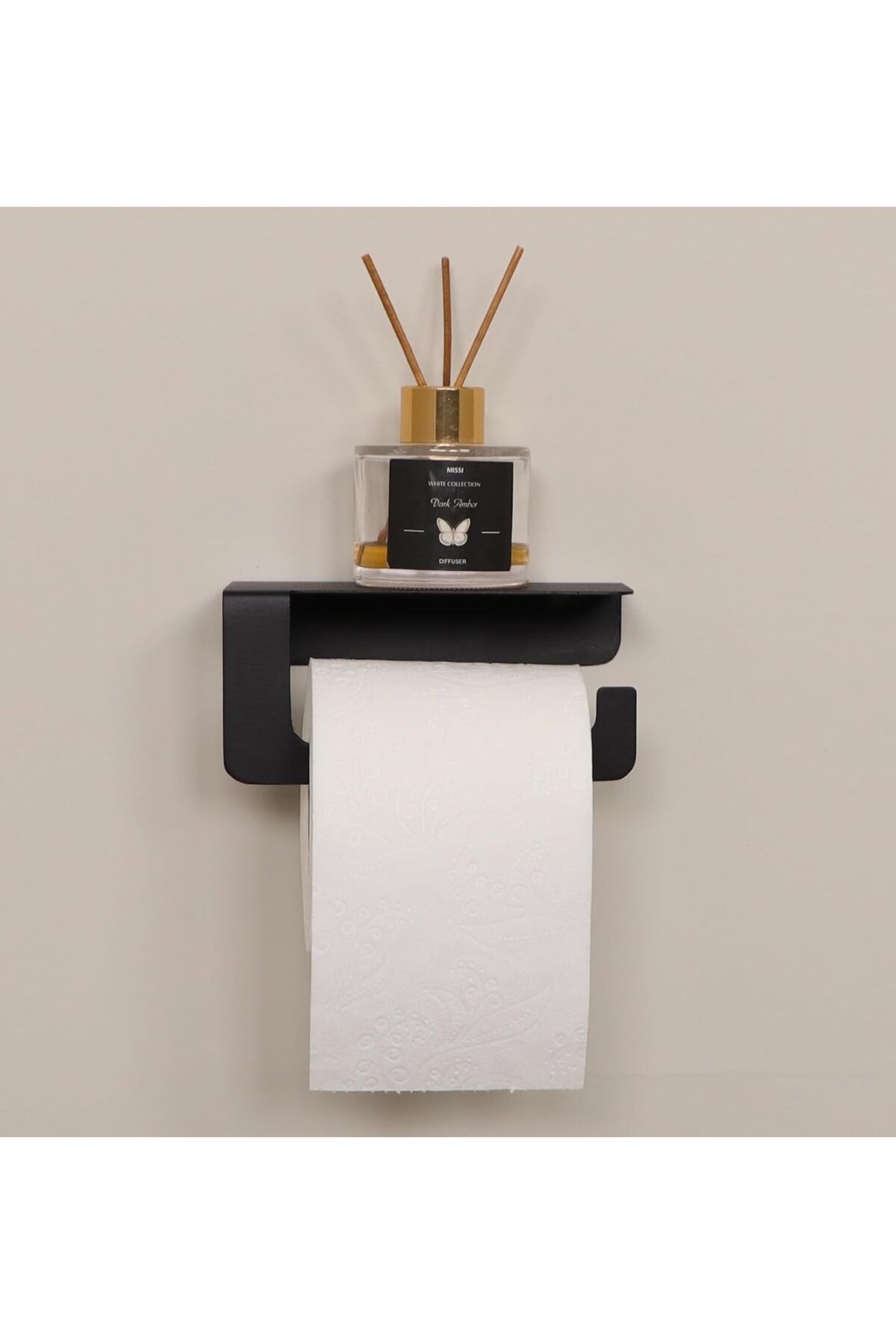 STOREMAX jvnnastore Yapışkanlı ve Vidalı Mat Siyah Telefon Raflı Tuvalet Kağıtlığı Wc Kağıtlık T