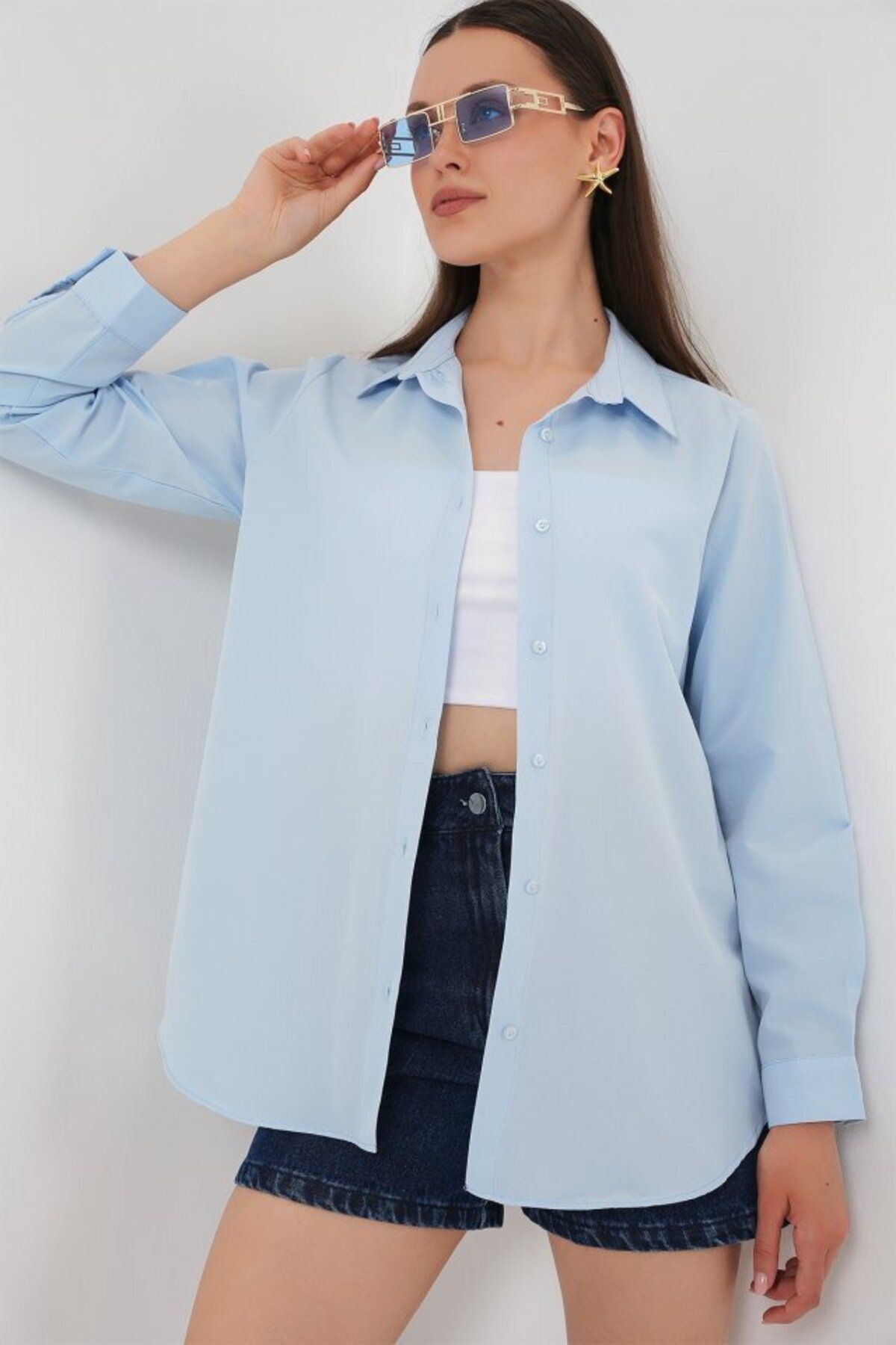 D&M Life Collection Uzun Kol Basic Gömlek 20279 - Mavi - 40 - Mavi