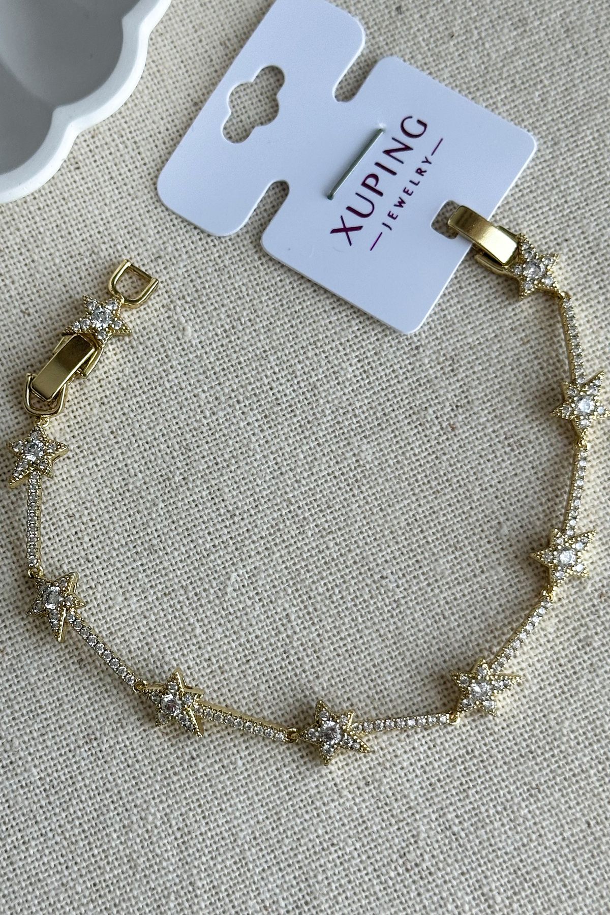 Modacaprea Xuping 14K Taşlı Yıldız Model Kadın Bileklik – 17+2 cm | Altın Renk Kararmaz Çelik Şık Takı