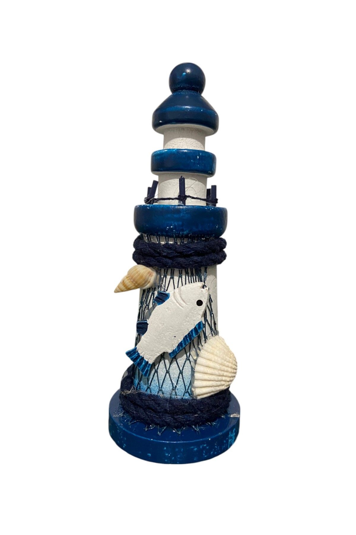 Lueeci Balık Figürlü Ahşap Mini Deniz Feneri Süs 13x5 cm (Tekli)