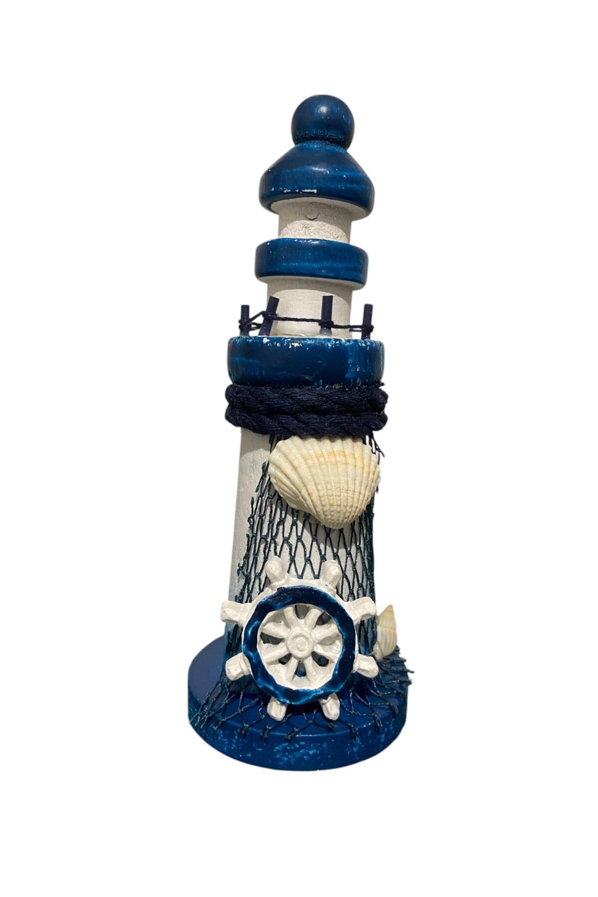 Lueeci Dümen Figürlü Ahşap Mini Deniz Feneri Süs 13x5 cm (Tekli)