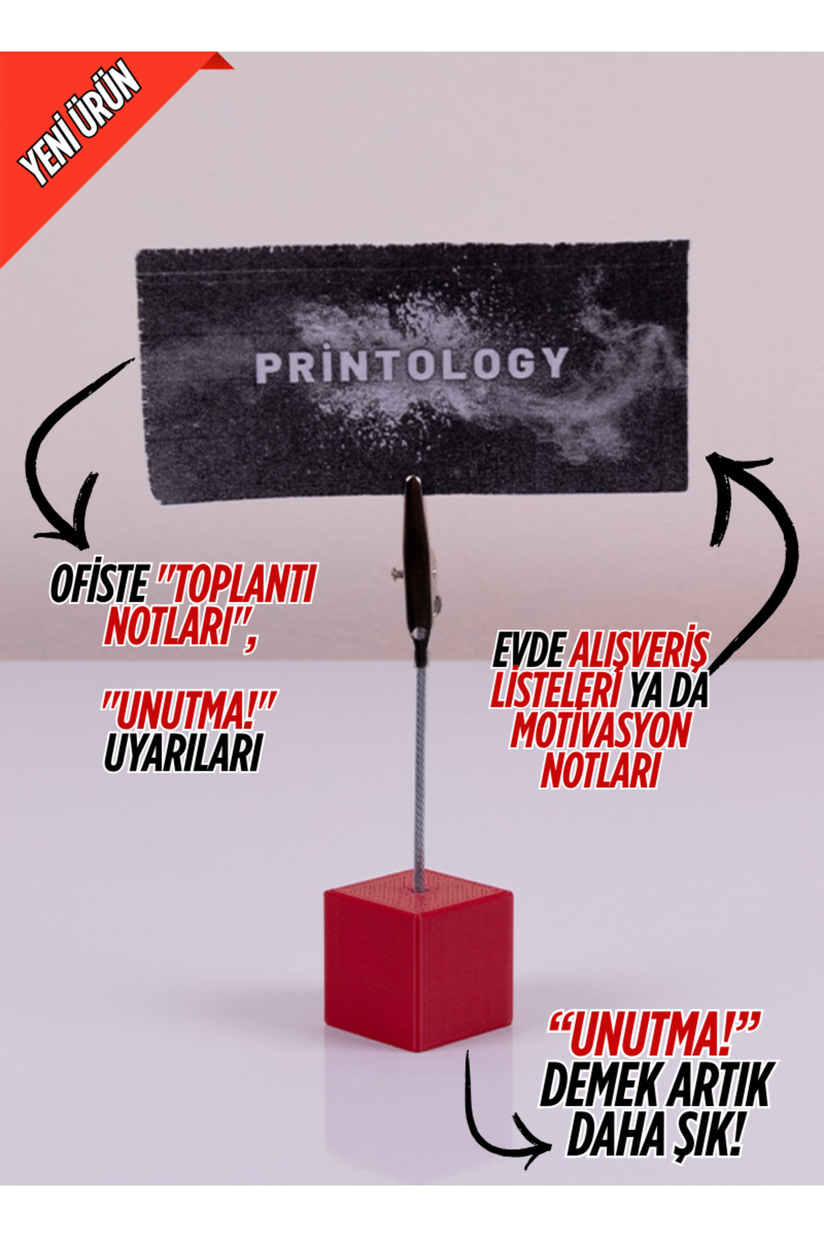 Printology Metal Not Tutucu Metal Kıskançlı Notluk Kırmızı Masaüstü Not Tutacağı