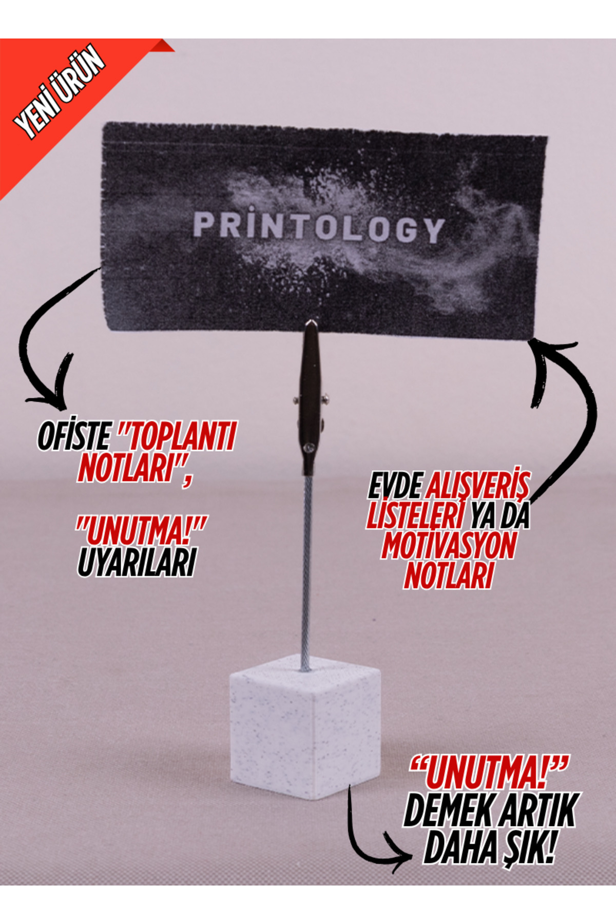 Printology Metal Not Tutucu Metal Kıskançlı Notluk Mermer Desenli Masaüstü Not Tutacağı