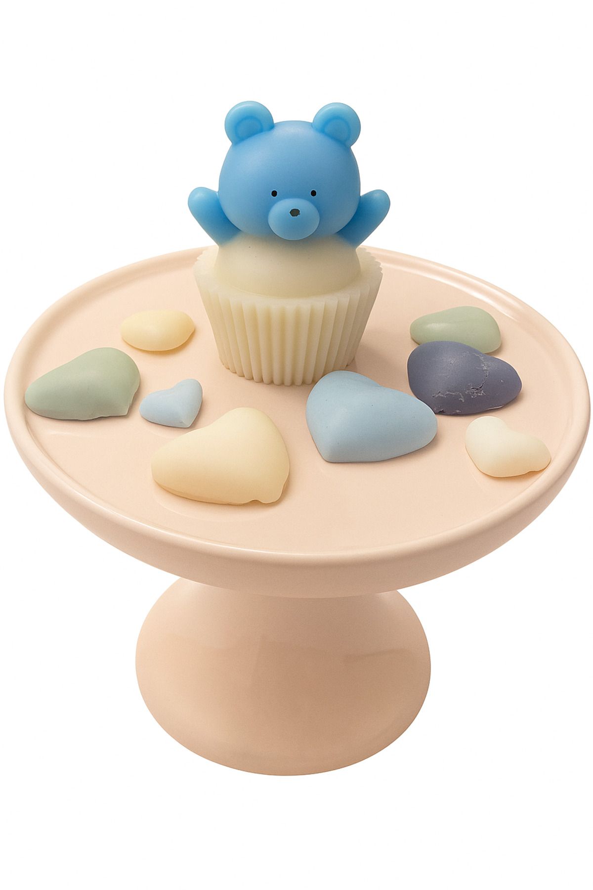 EL YAPIMI Çocuk Doğum Günü ,baby Shower , Bebek Kınası, Hediyelik Cupcake Ayıcık Mum 10'lu Paket (MAVİ)