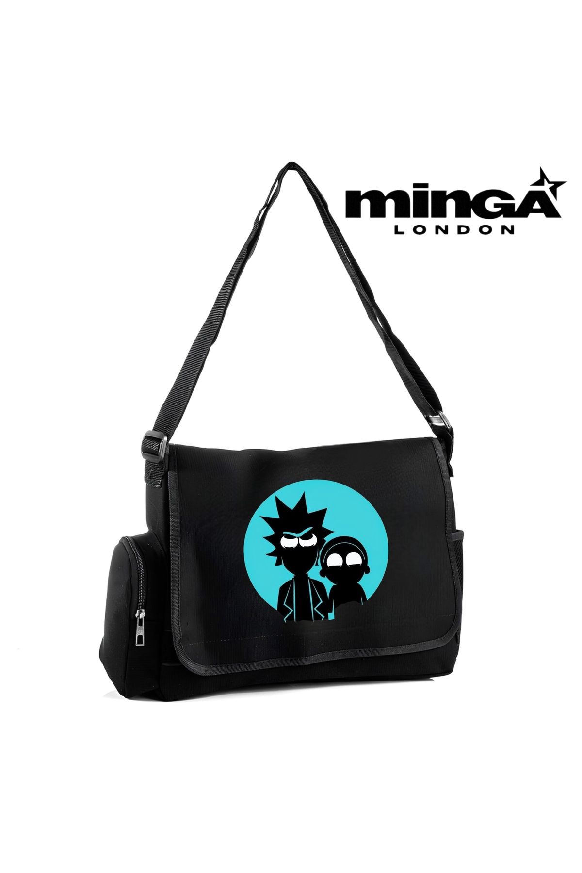 Minga London Adult Cartoon Siyah Postacı Çantası -Minga London