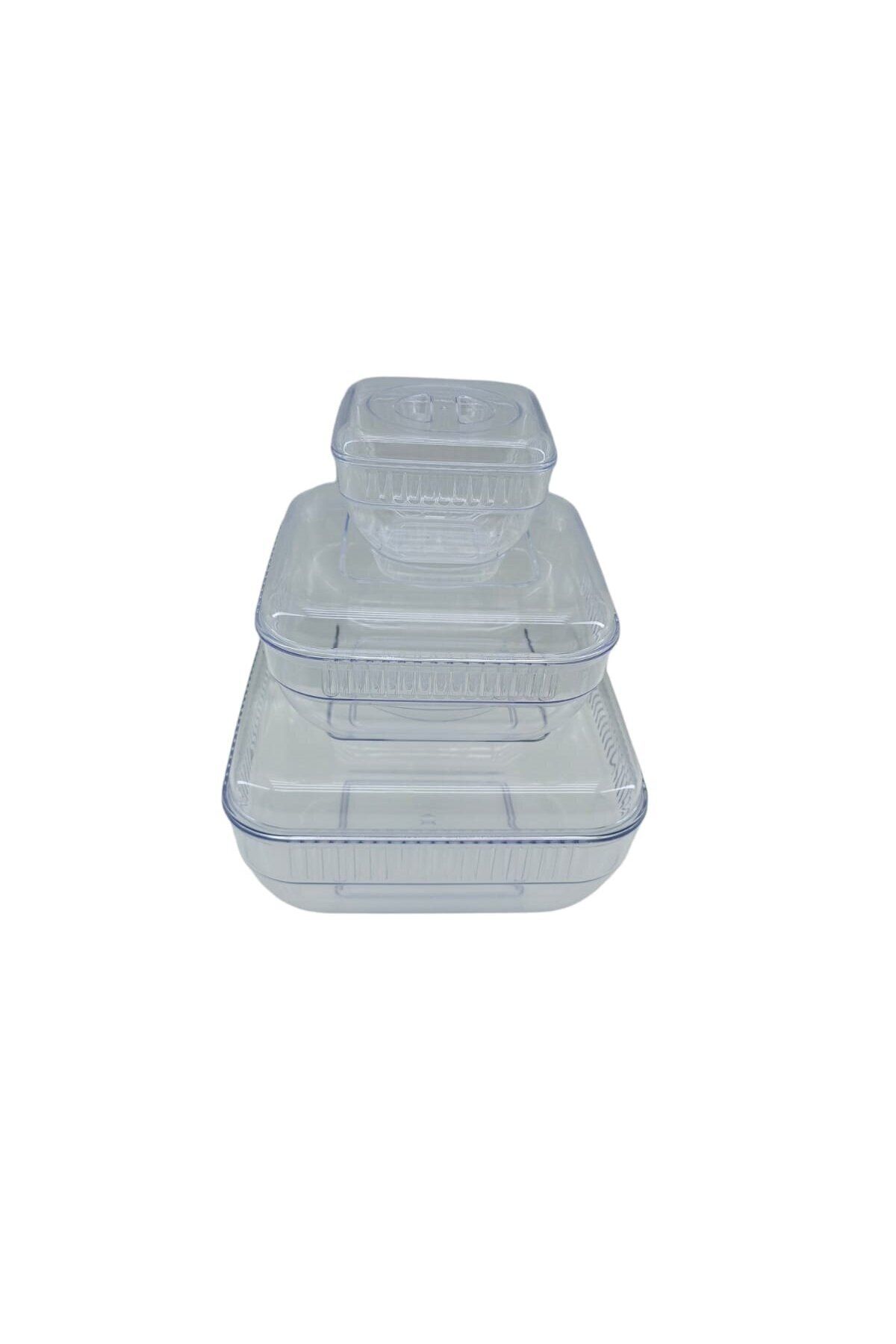 Findit 3PCS SET KARE - 5250ML SAKLAMA KABI MİKA - KRİSTAL PLASTİK (2818)