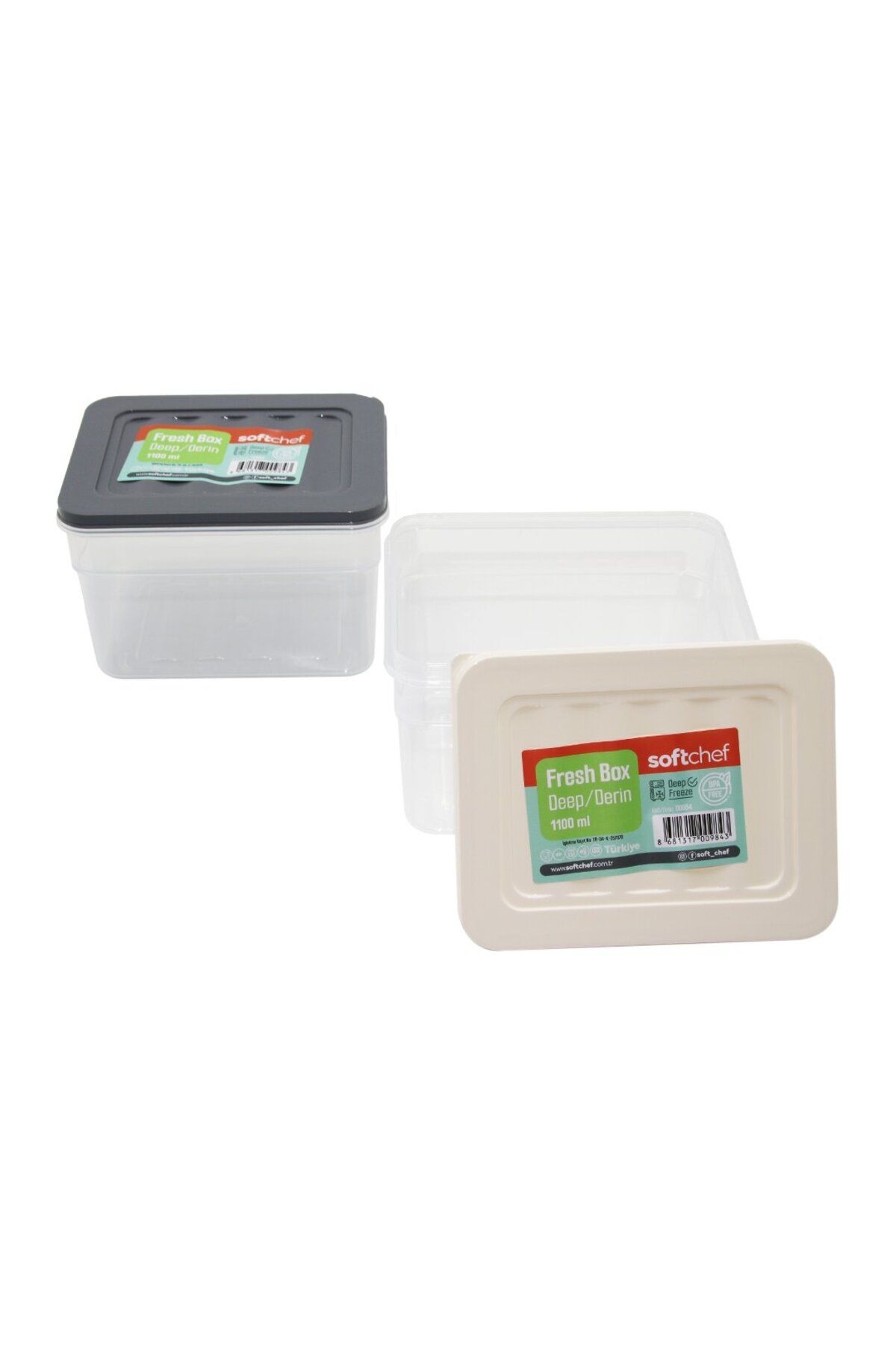 Findit FRESH BOX DERİN - 1100ML PLASTİK ŞEFFAF SAKLAMA KABI RENKLİ KAPAK (2818)