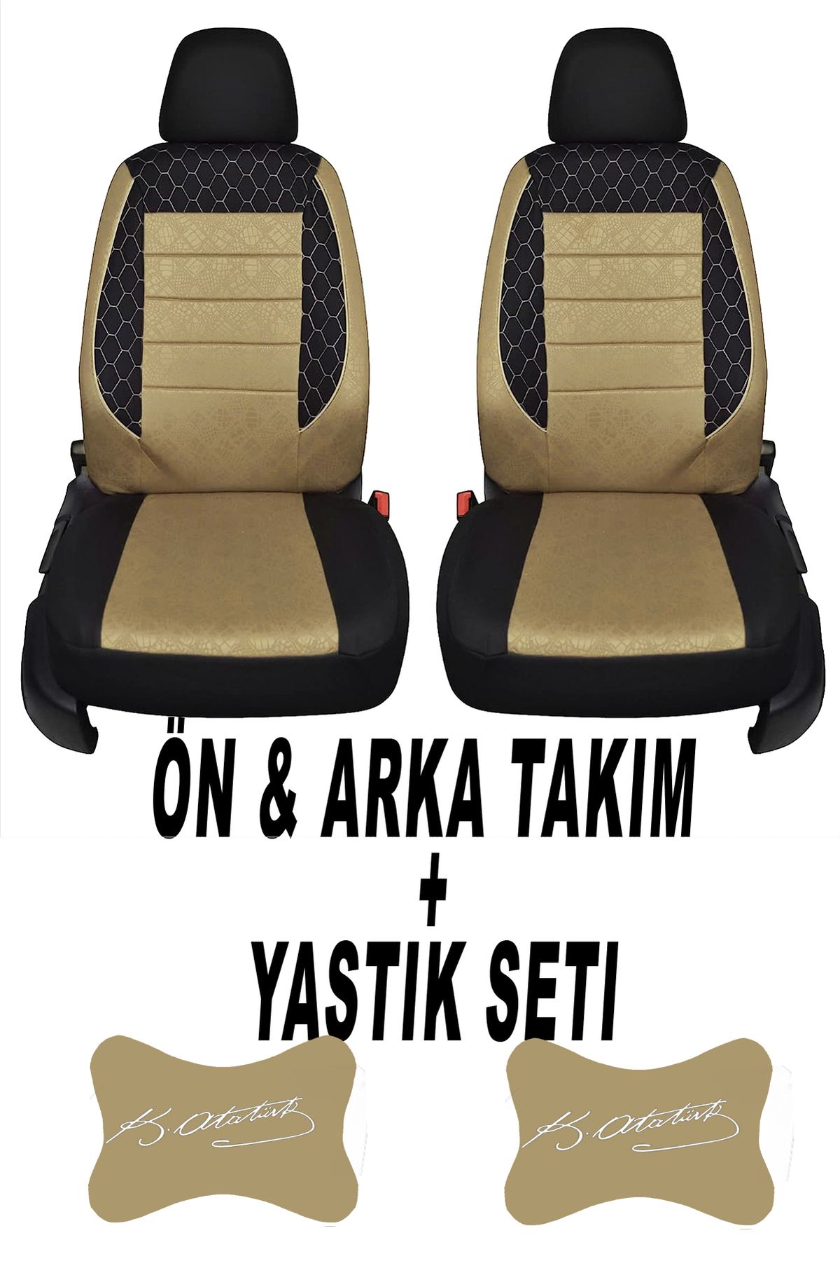 1araba1ev Oto Koltuk Kılıfı Atatürk İmza Ön Arka Takım + 2 Adet Boyun Yastığı Seti