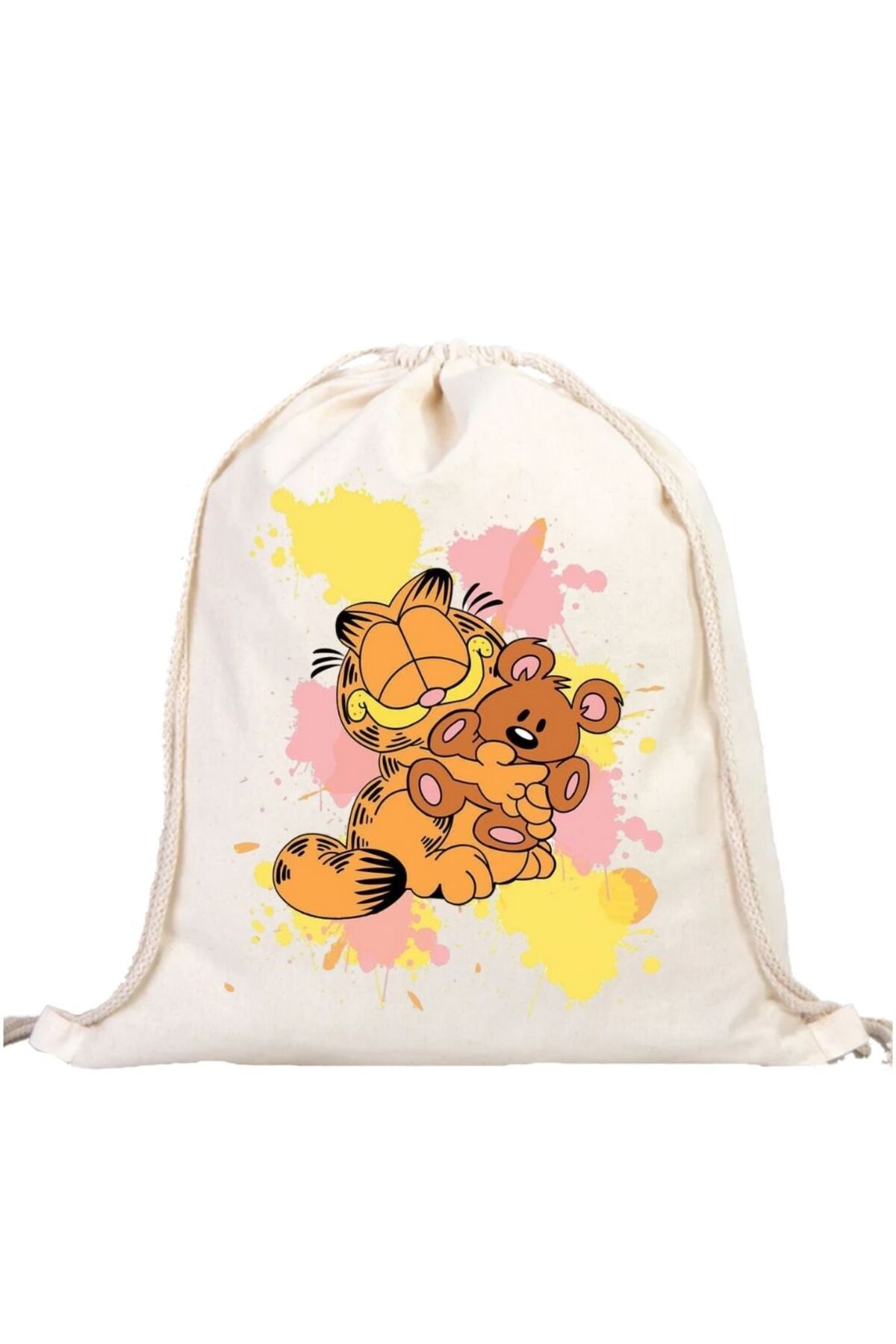 ÇANTA Renkli Macera - Çizgi Film Garfield Desenli Büzgülü Çanta