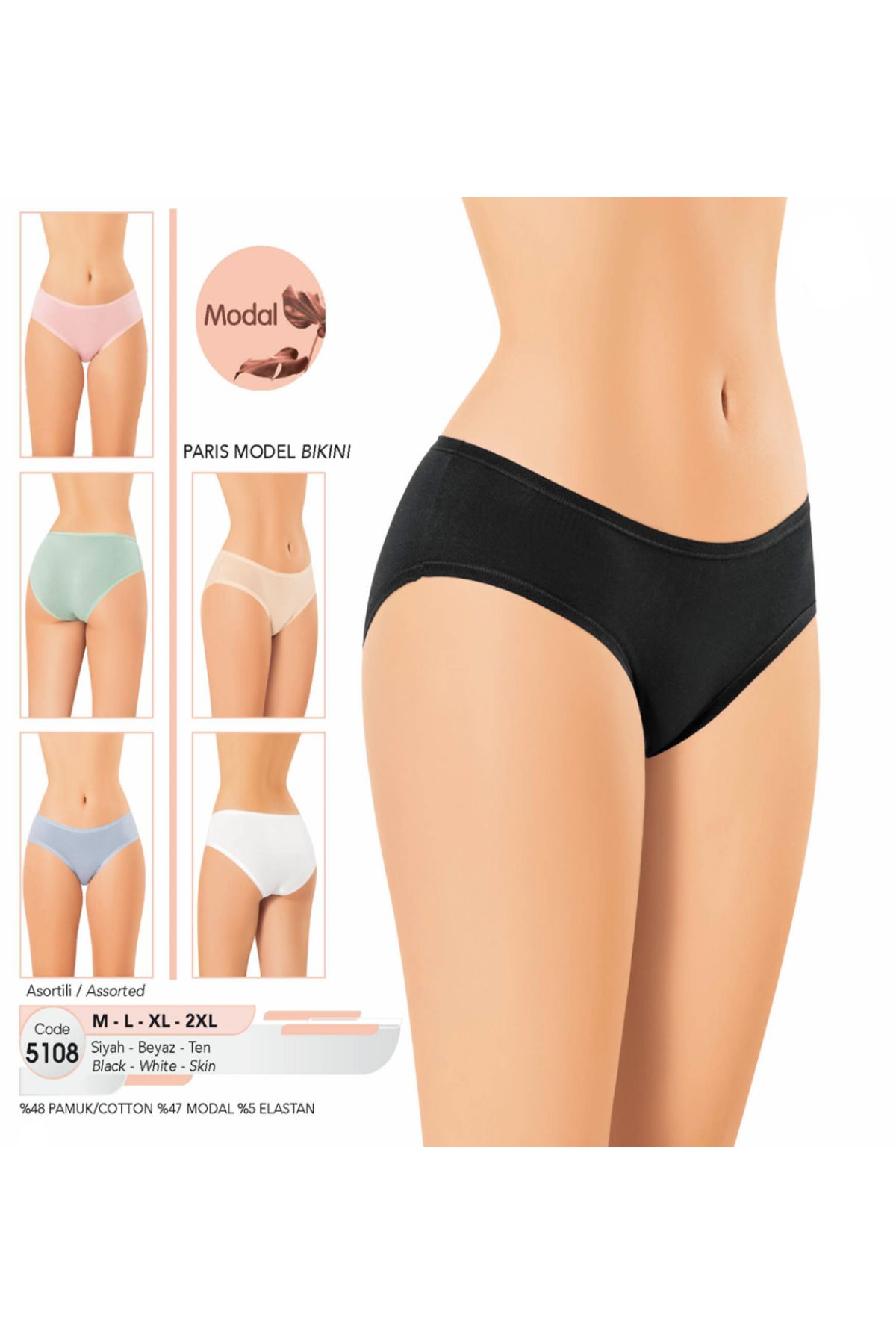 Fily İç Giyim KOTA Modal Kumaş (6 adet) Bikini Külot ASORTİLİ PAKET