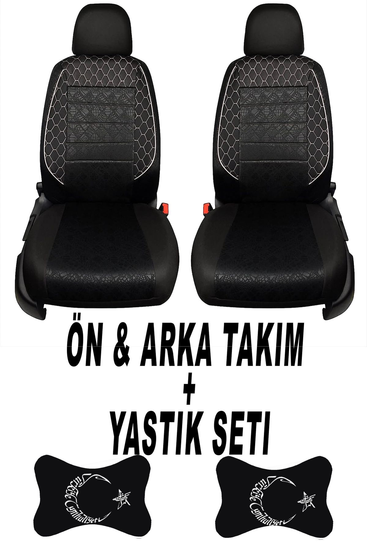 1araba1ev Oto Koltuk Kılıfı Bayrak Ön Arka Takım + 2 Adet Boyun Yastığı Seti