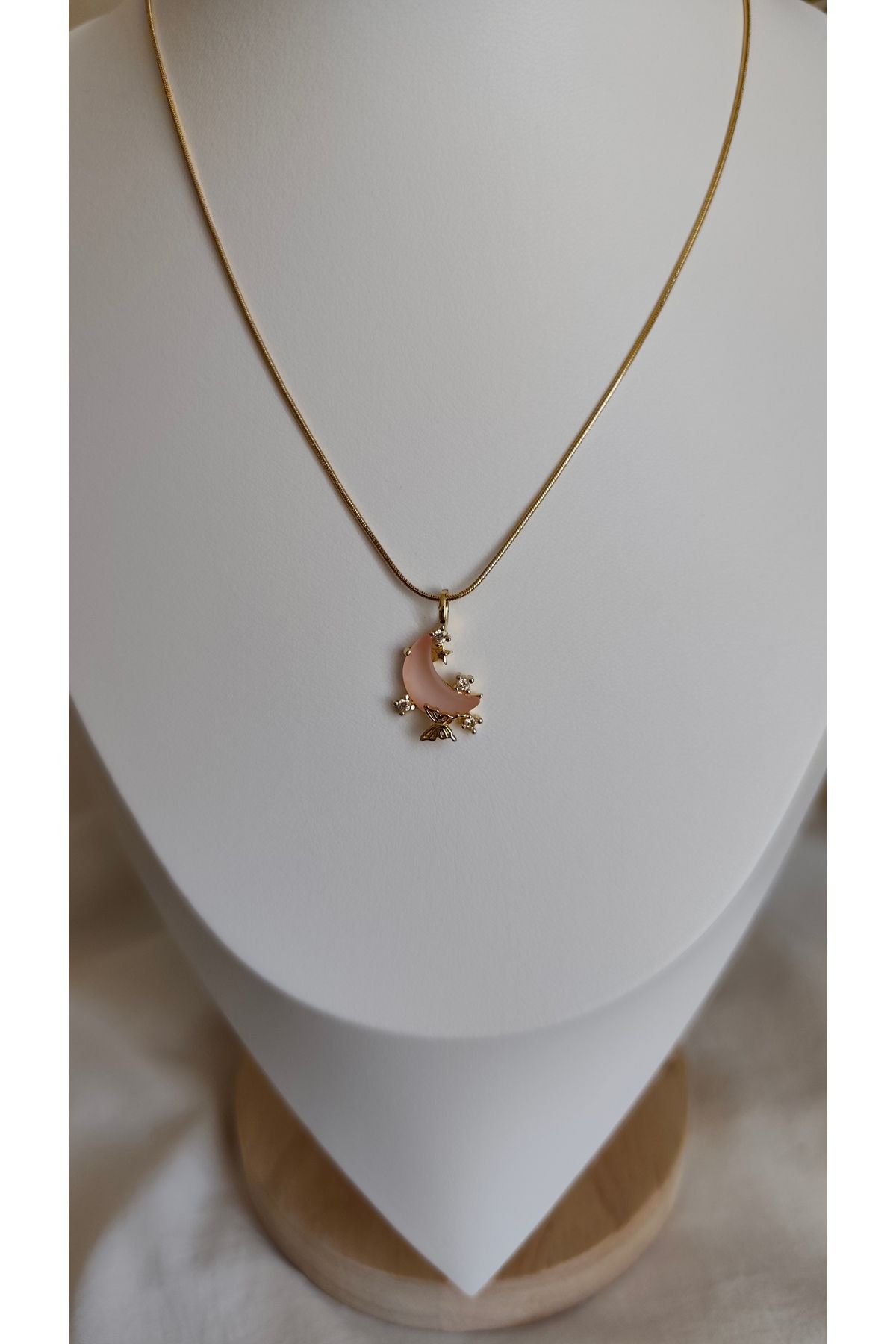 miyesa stainless steel çelik pembe ay kolye