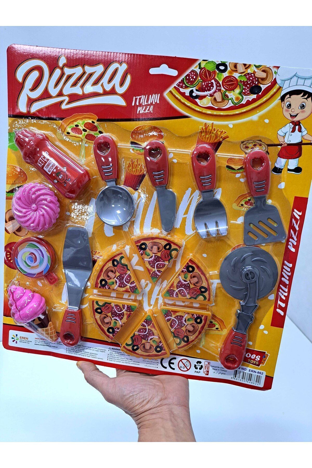 MERTCHİ STORE Kız Oyuncakları Pizza Set Mutfak Aşçı Set 16 PCS 40X40 Cm Büyük Boy Kartela Evcilik Oyuncak Set