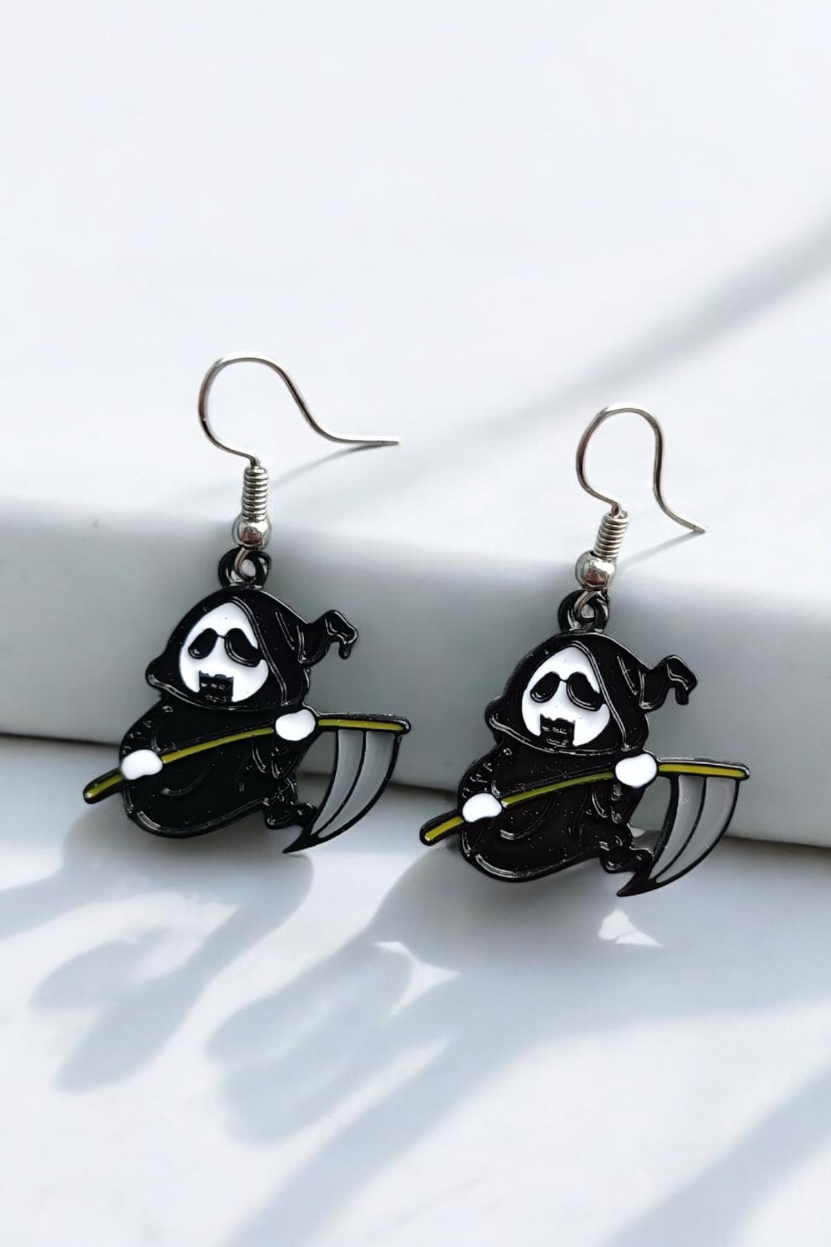Fildişi Aksesuar-Devil Shaped Enamel Women's Earrings with Horns Double Pieces Handmade Earrings 2