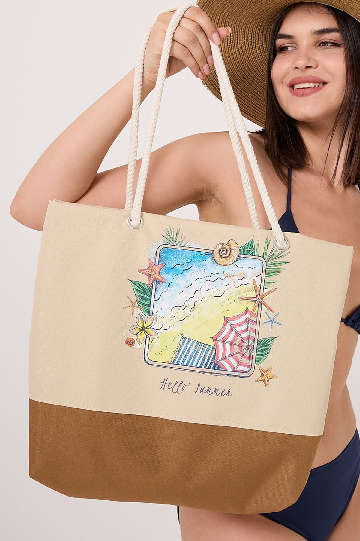 Blessca Plaj Çantası Kadın Erkek Büyük Boy Beach Bag Çantaları Baskılı