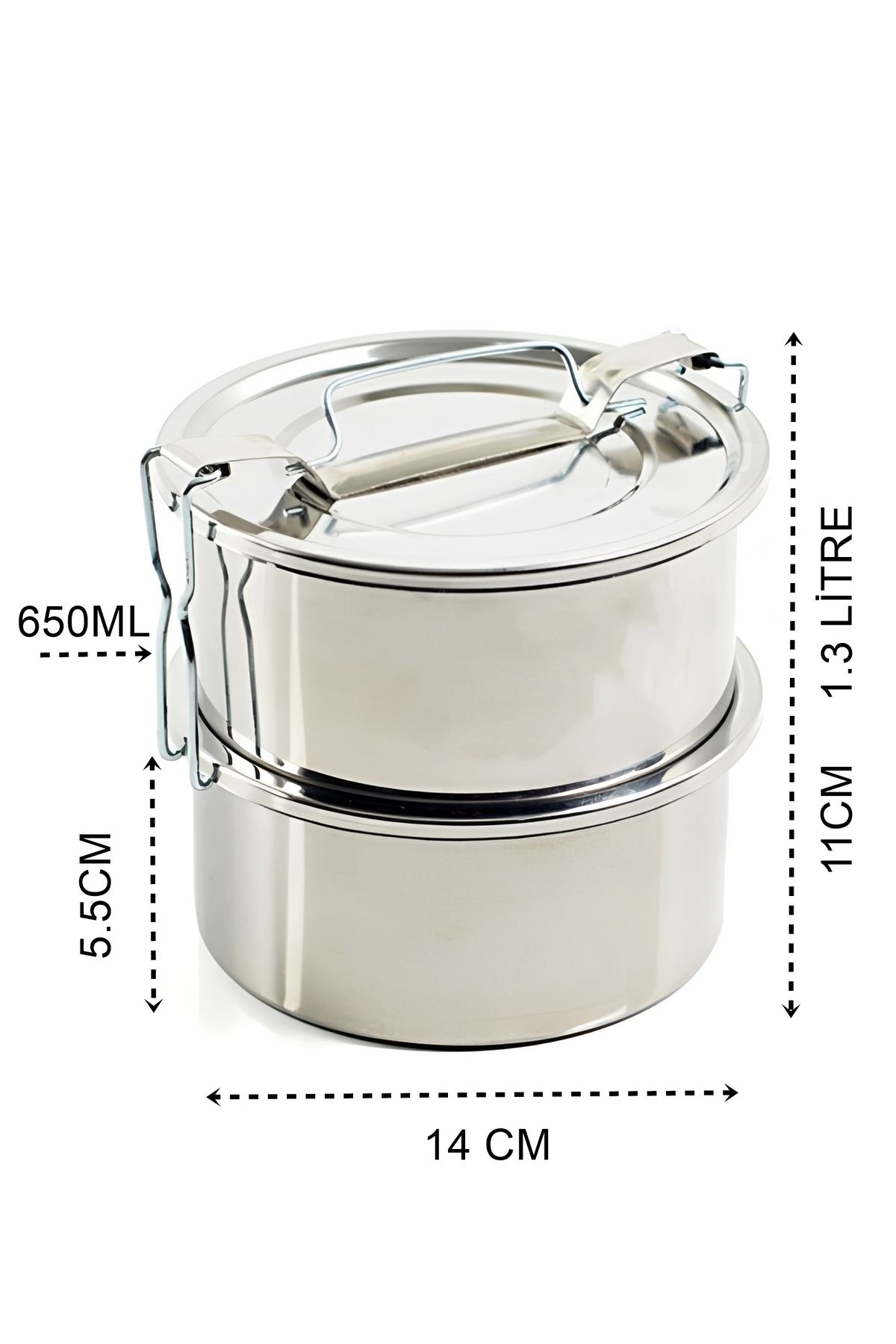 Uyguna Kapında Sefer Tası Yemek Kabı Paslanmaz Çelik 2 Katlı 14 cm 1.3 LİTRE - SVU3782-5689