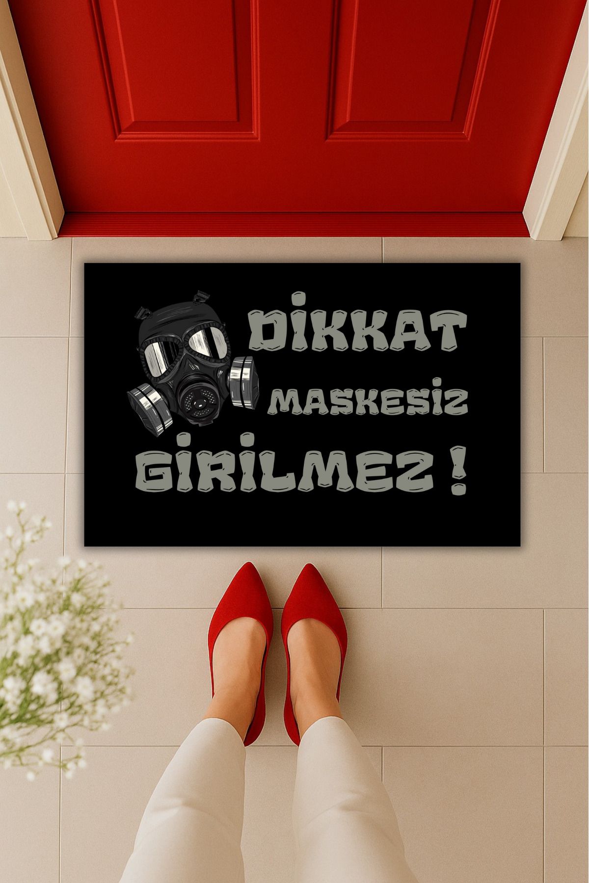 Dormot Home Yüksek Kaliteli Dijital Baskı Maskesiz Girilmez Kapı Önü Paspası