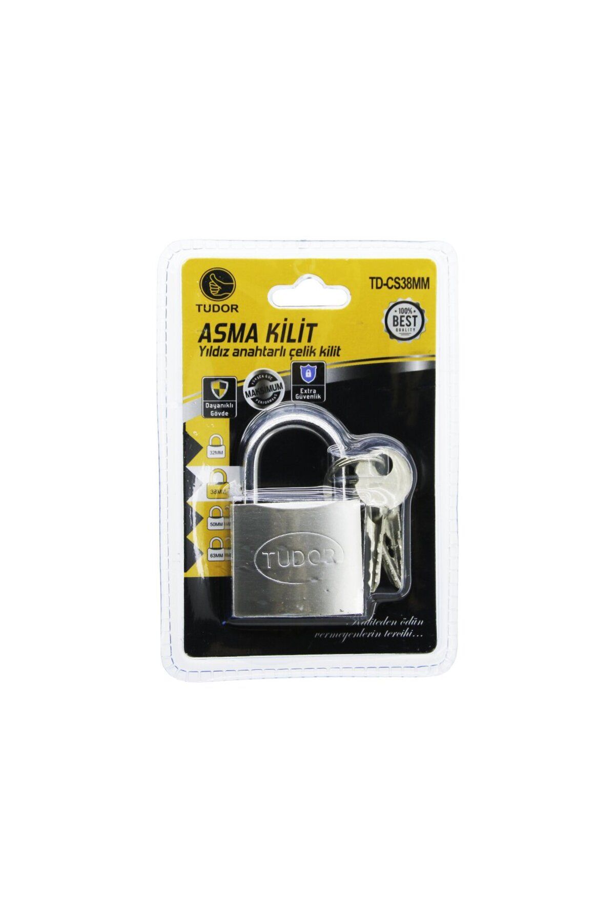 KutuluStore TUDOR TD-CS38MM VAKUMLU YILDIZ - ÇİVİ ANAHTARLI 38MM - GRİ KISA KANCALI ÇELİK ASMA KİLİT (5168)