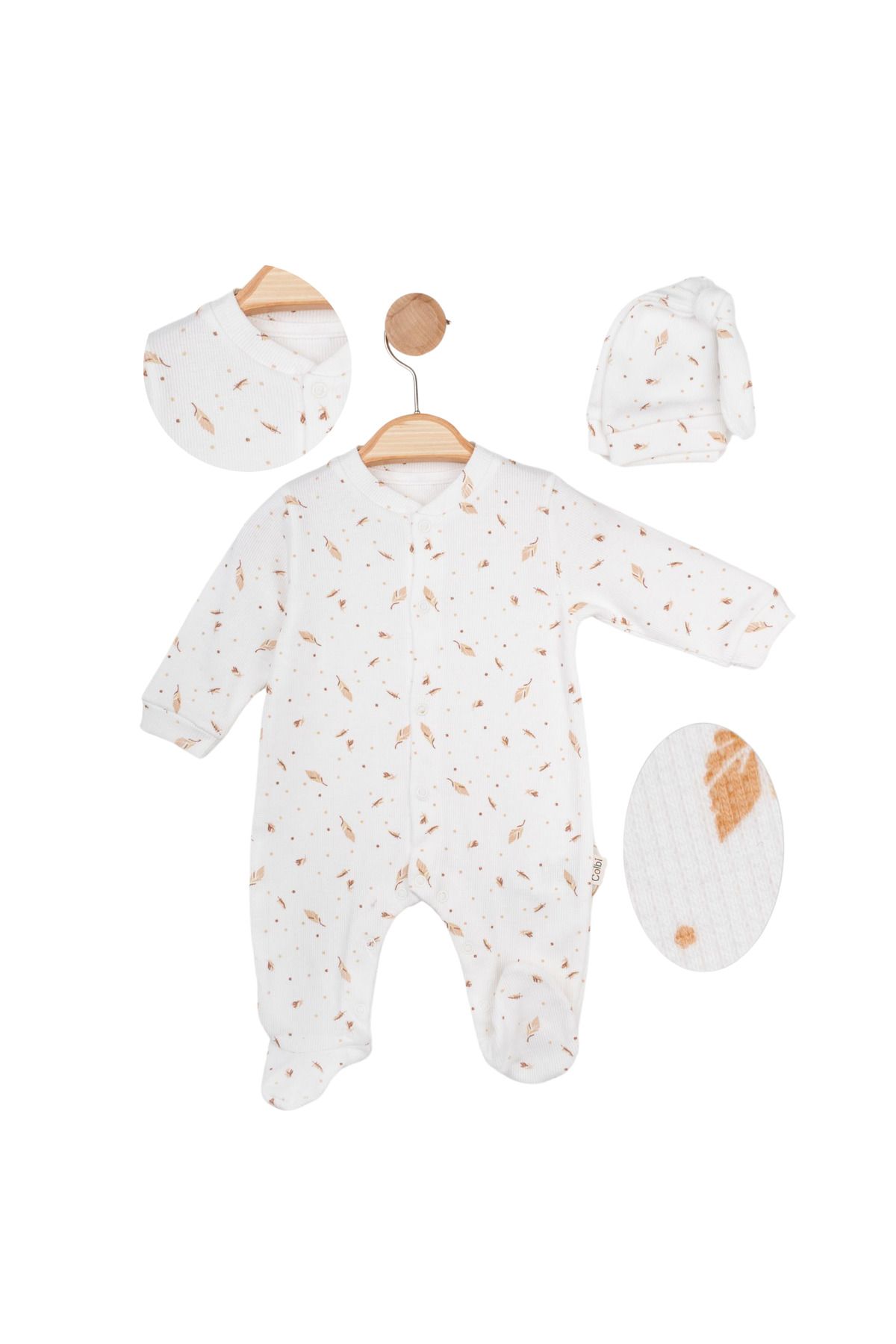 colbi baby Yaprak Desenli Bebek Tulumu Patikli , Şapkalı Kaşkorse