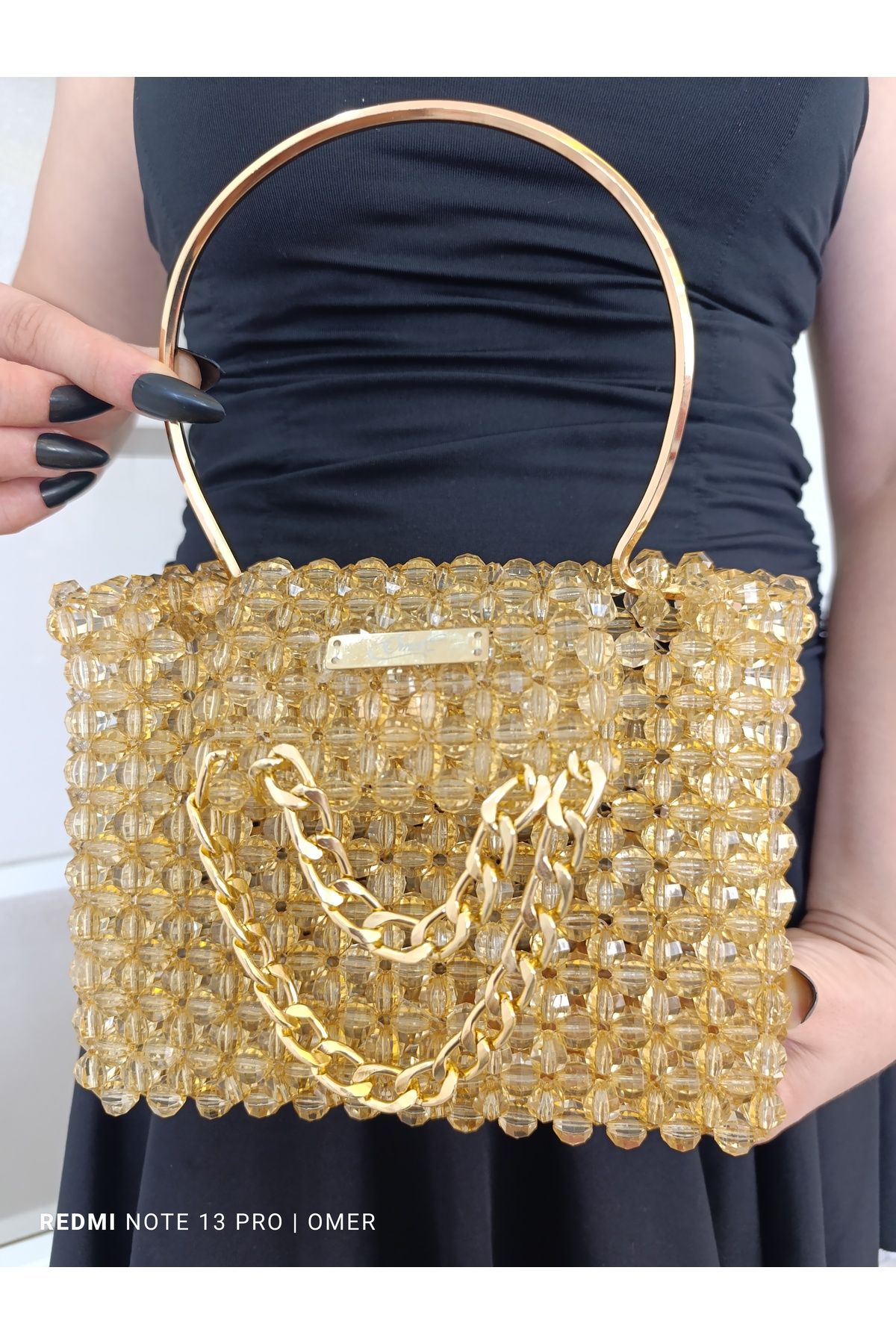 ABABEY Gold boncuk çanta