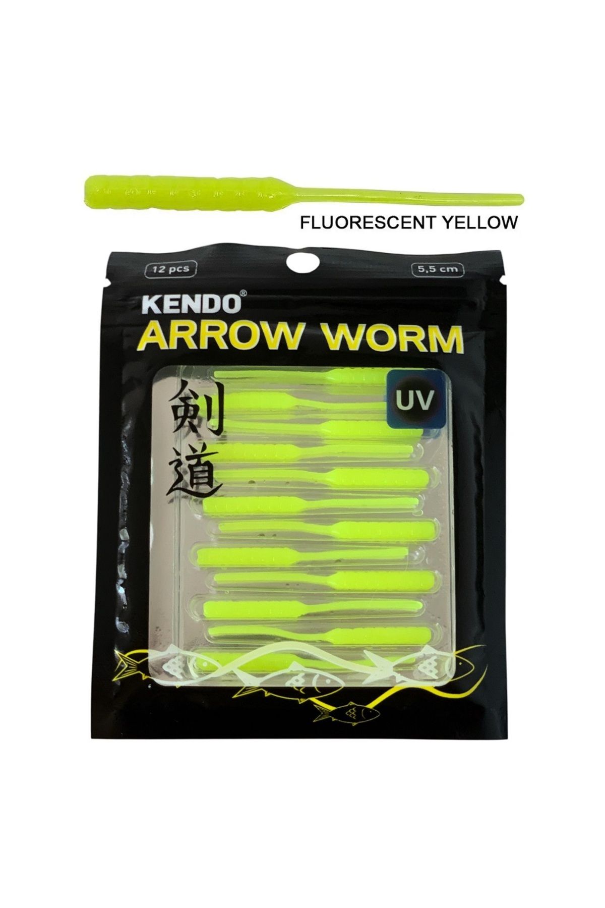 Kendo Arrow Worm Lrf Silikonu 5.5cm (12'li Paket) Karides Kokulu Fluorescent Yellow