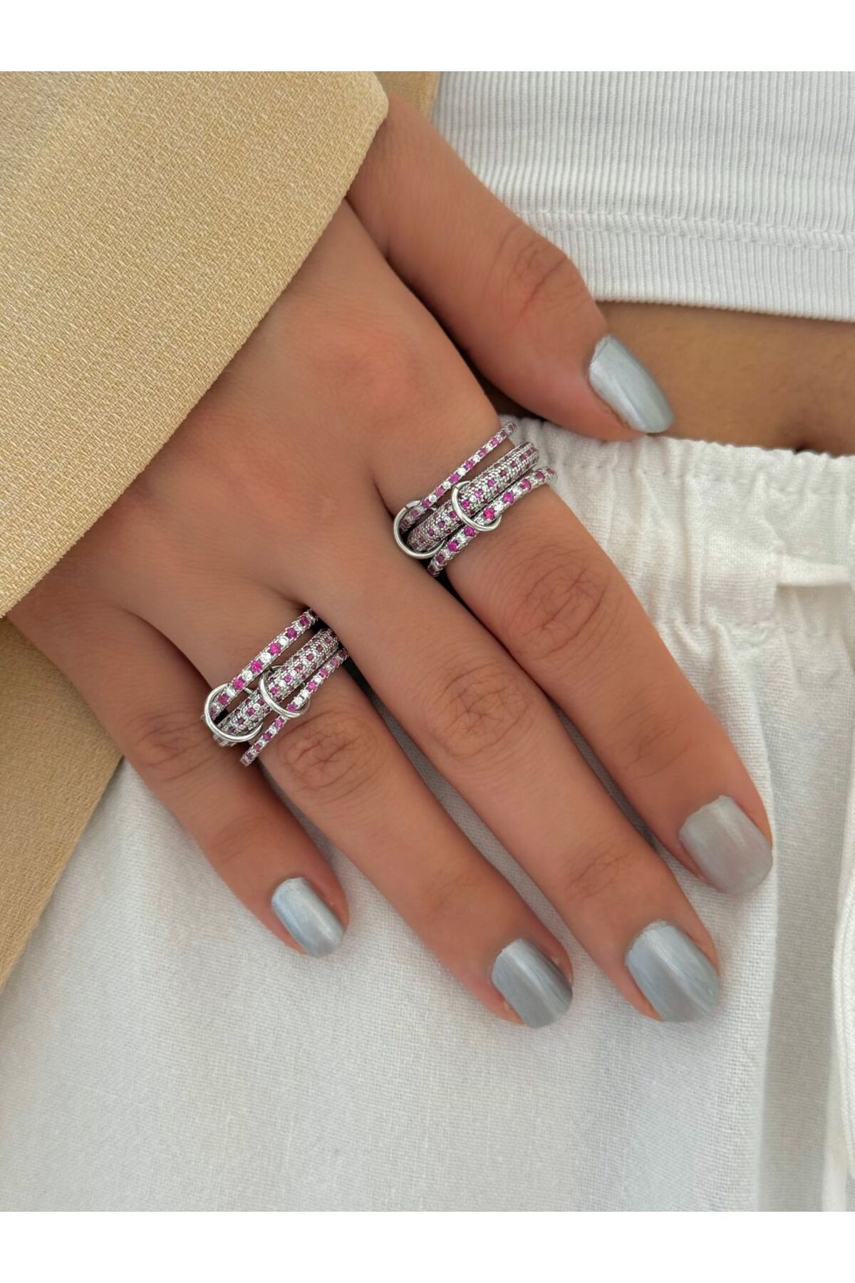 h&b design jewel Çelik Silver Pembe Çift Renkli Spiral Yüzük