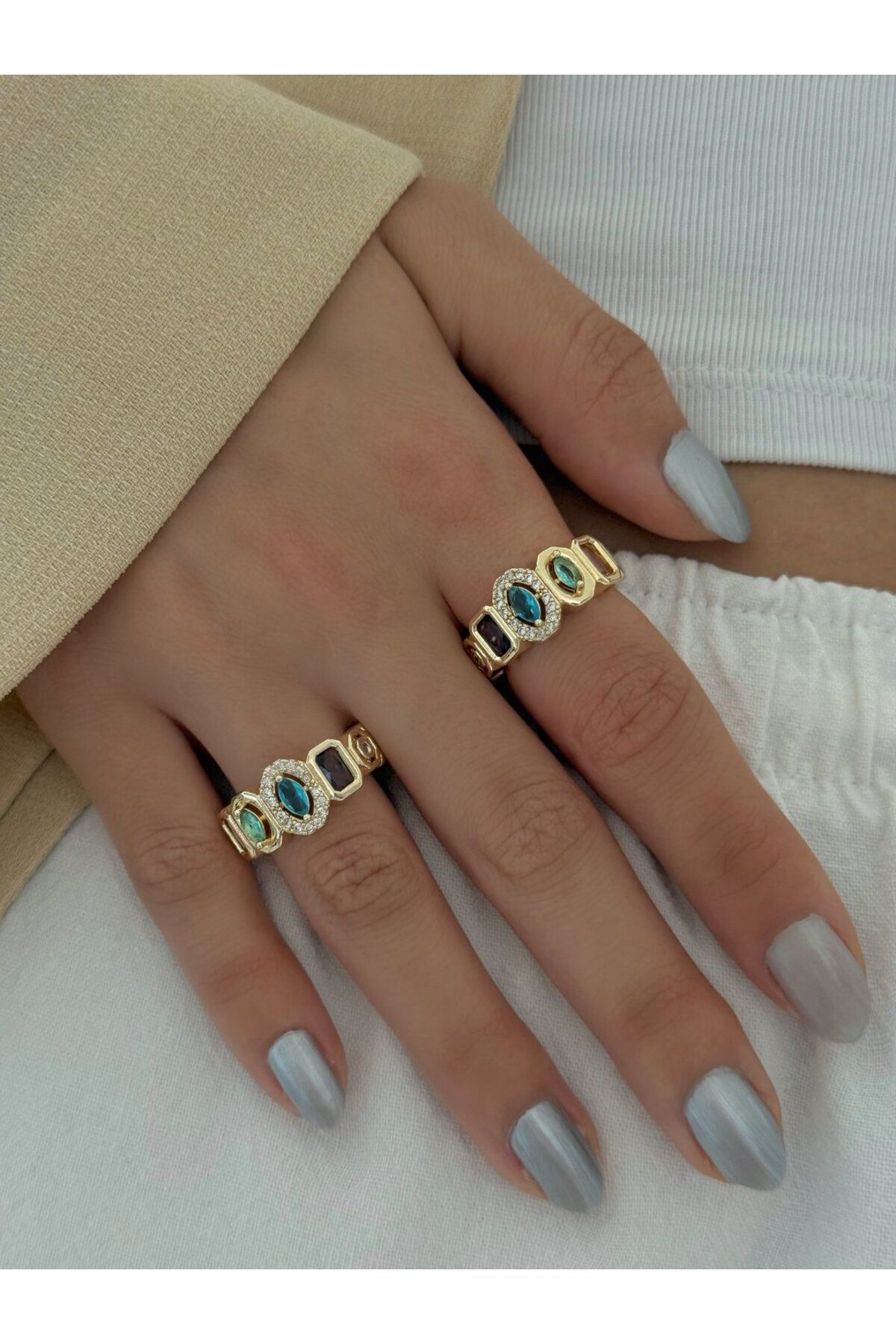 h&b design jewel Çelik Gold Baget Taşlı Tasarım Yüzük