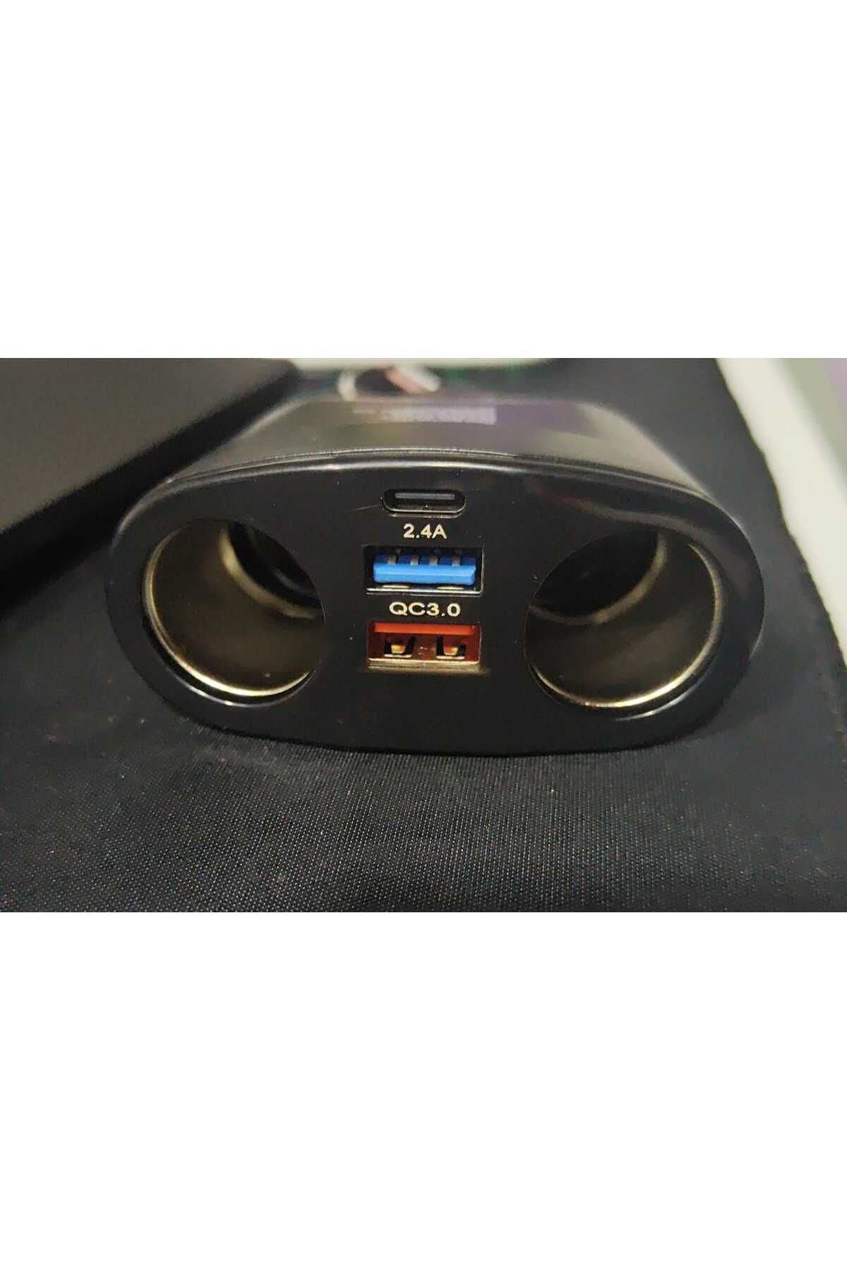 teknodv Annjiatuu 360 Derece 130W Siyah 2'li Çakmaklık USB ve Type C Soketli Araç Şarj Süper Hızlı PD Şarj