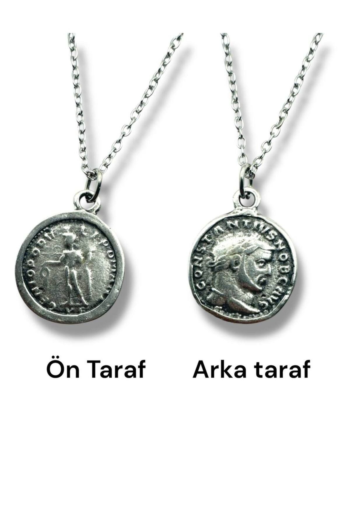 Herşey Nota-Constantine Figured Denarius Roman Ancient Coin Necklace – Double Sided – 1 Piece – 60 cm Metal Necklace 1