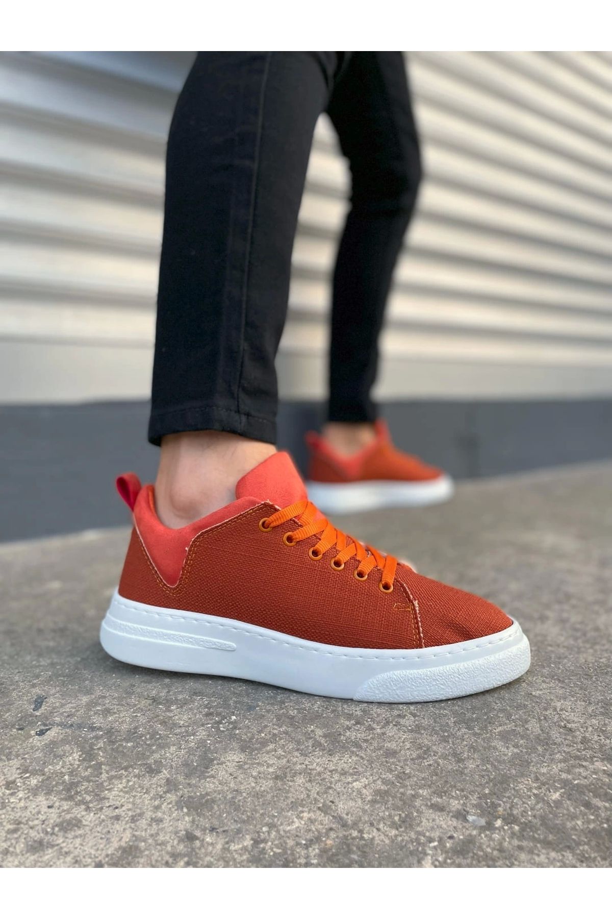 KÖMEN Kömen JY204 Flex Bağcıklı Keten Kumaş Erkek Günlük Sneaker Ayakkabı KBT - Turuncu
