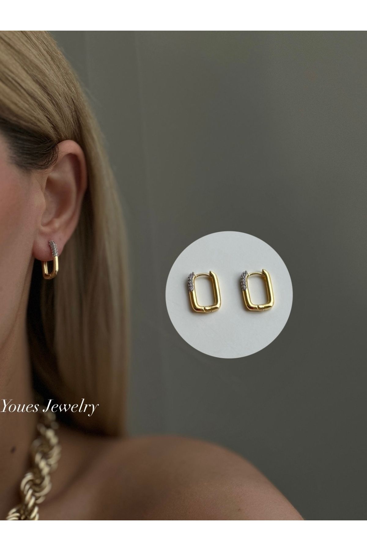 YOUES JEWELRY 316l Çelik 14 K Renk MİX Lüx Çift Renk Gold Silver VIP Seri Premium Kadın Küpe
