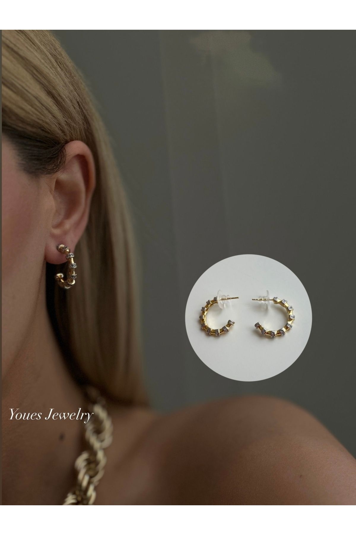 YOUES JEWELRY 316l Çelik 14 K Renk MİX Lüx Çift Renk Gold Silver VIP Seri Premium Kadın Küpe
