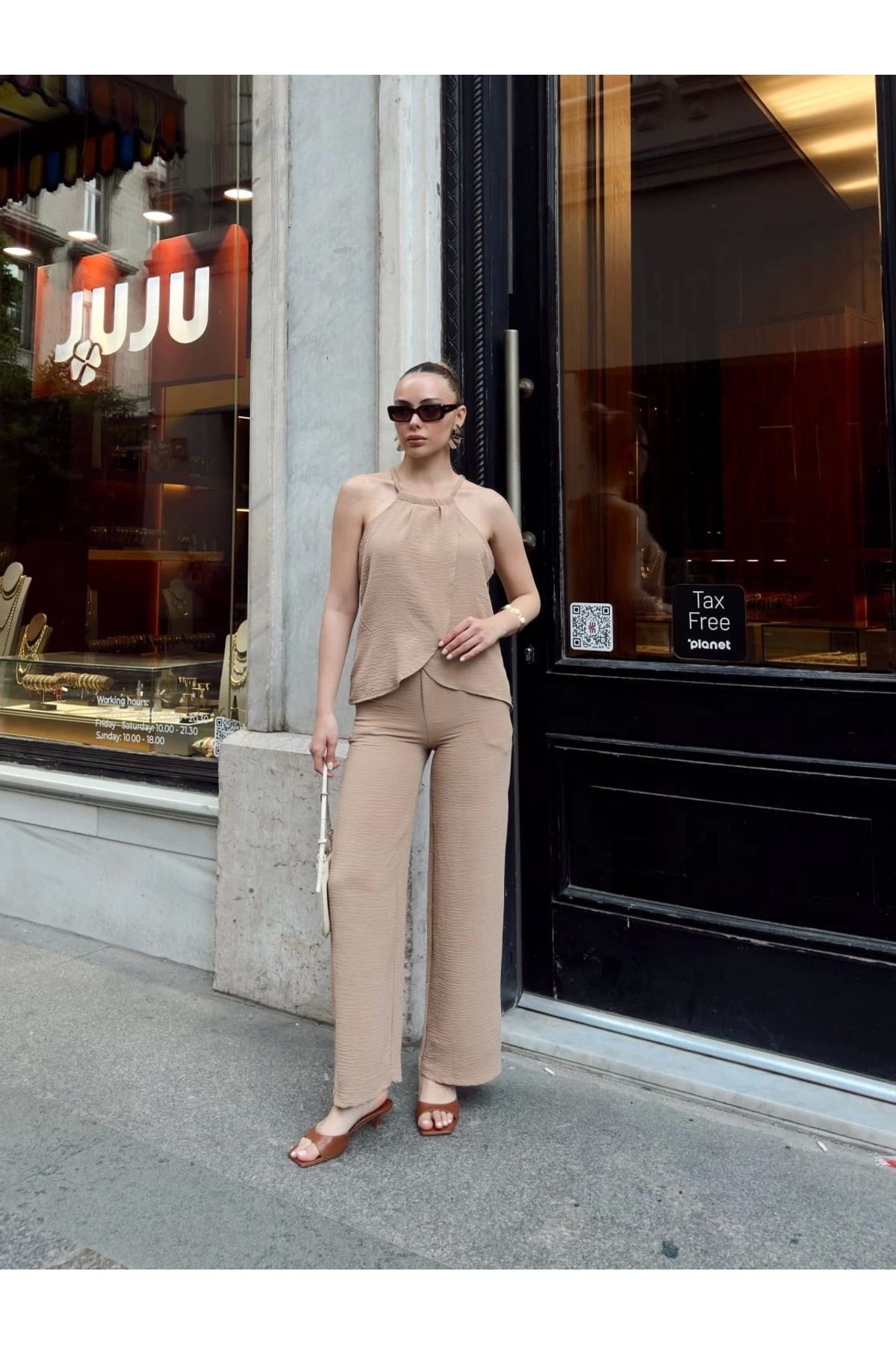 ufukmoda Kruvaze takım ayrobin bej s054