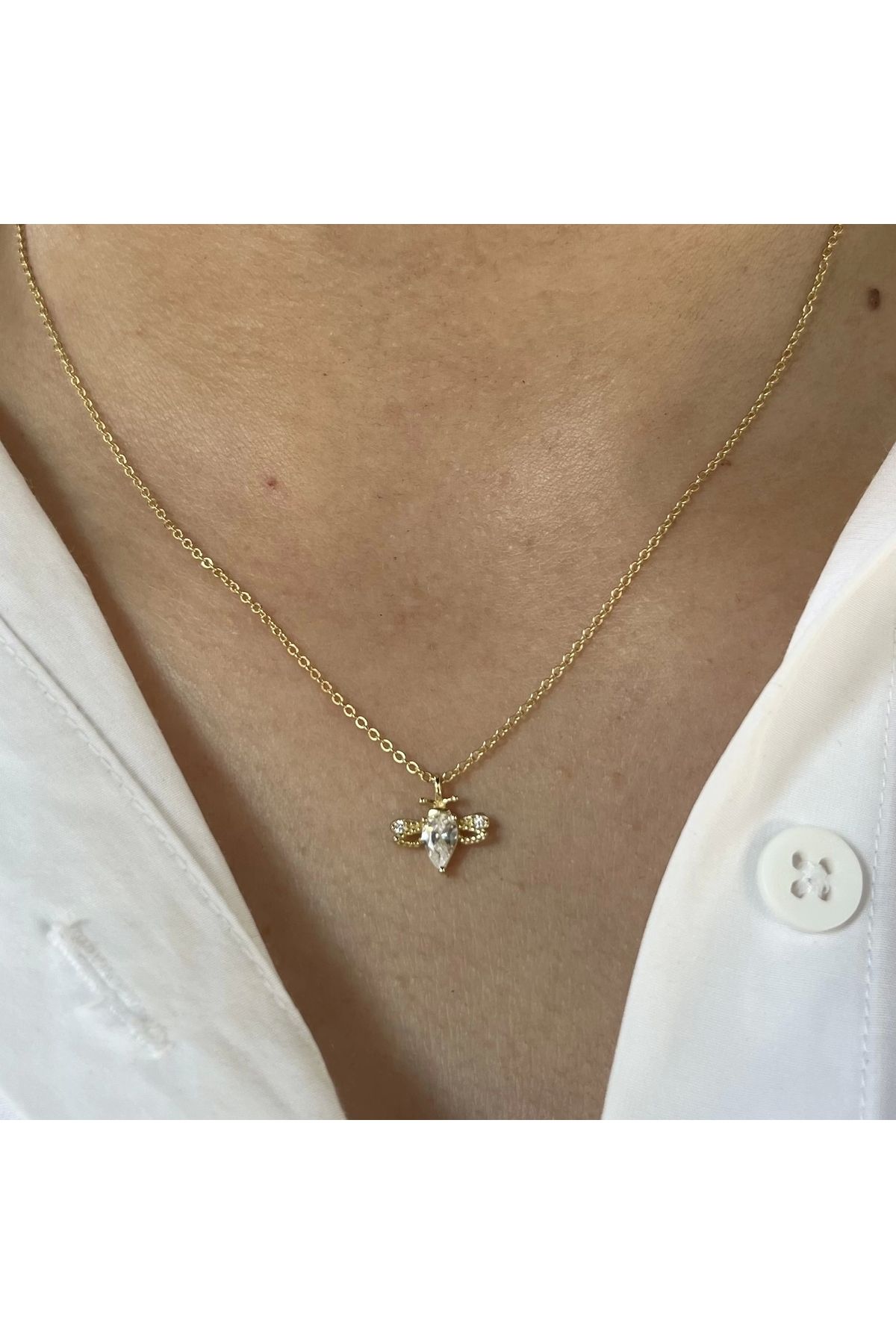 Vintagezegeni Minimal Taşlı Arı Kolye I 925 Gümüş