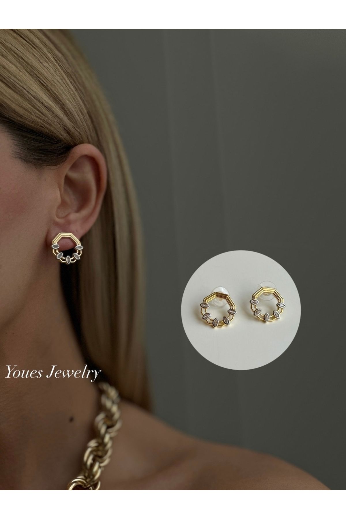 YOUES JEWELRY 316l Çelik 14 K Renk MİX Lüx Çift Renk Gold Silver VIP Seri Premium Kadın Küpe