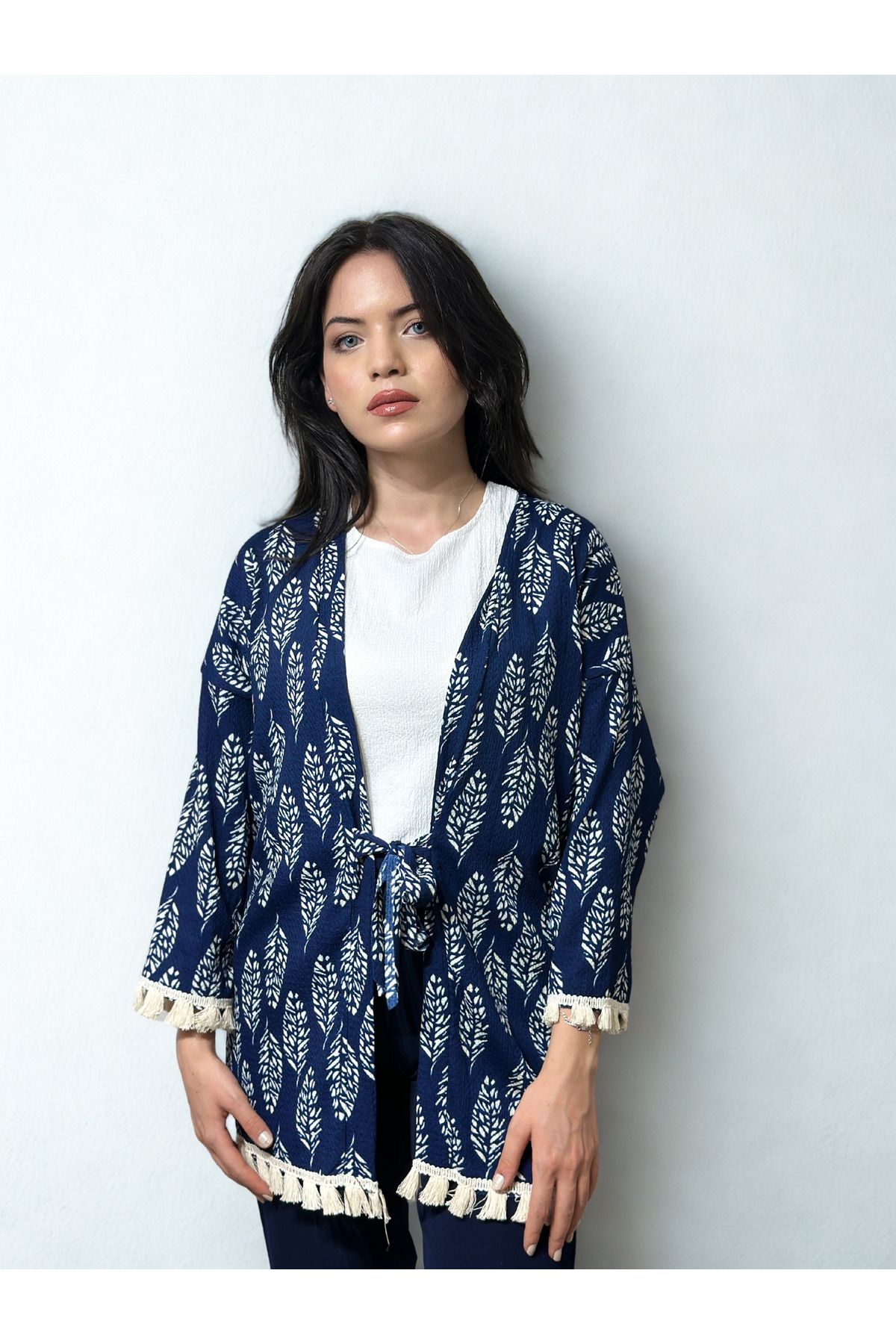 BELTICHA Desenli Rahat Kimono Yazlık Salaş Bürümcük Kimono Ceket