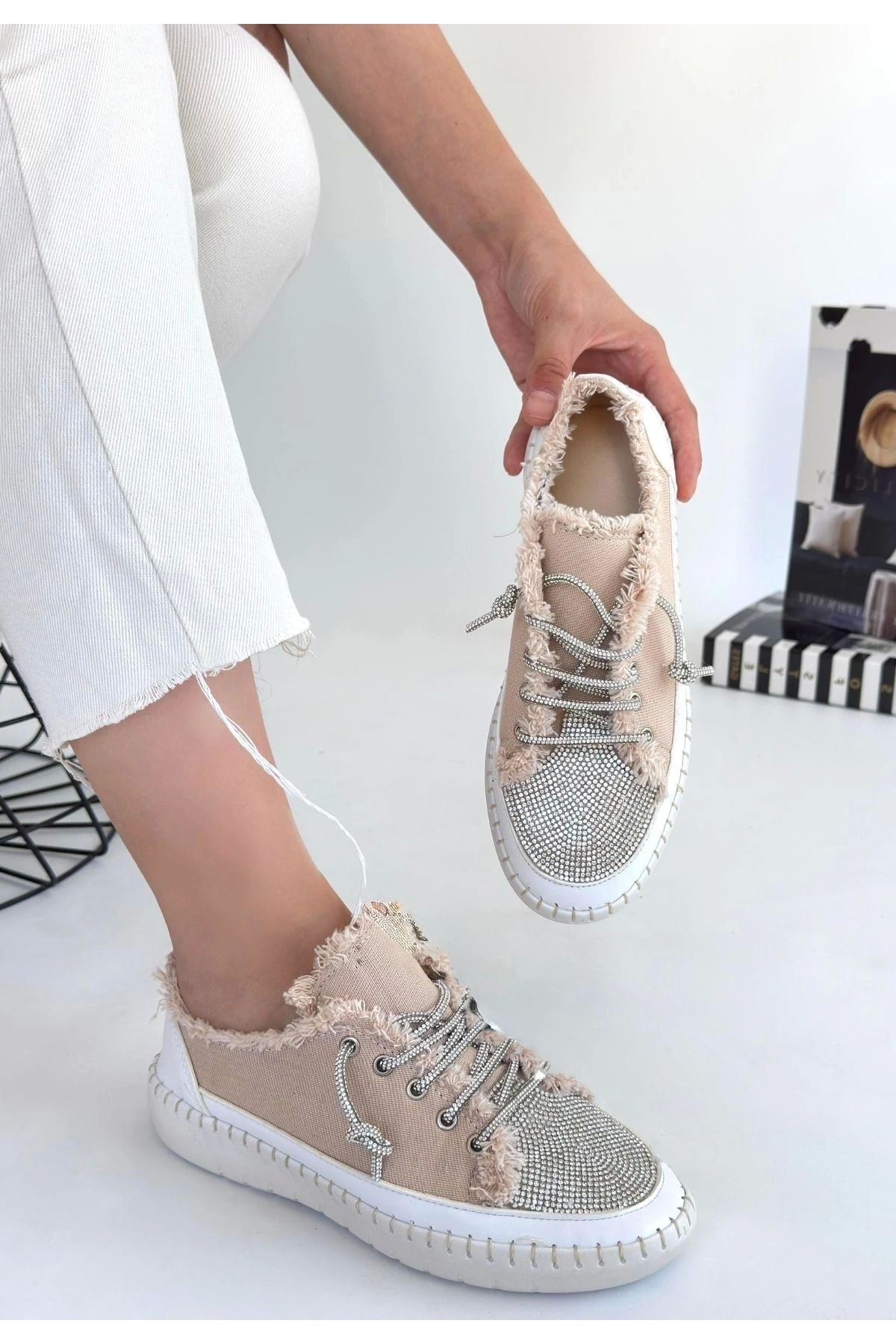 ufukmoda Enber Bej Kot Bağcıklı Spor Ayakkabı