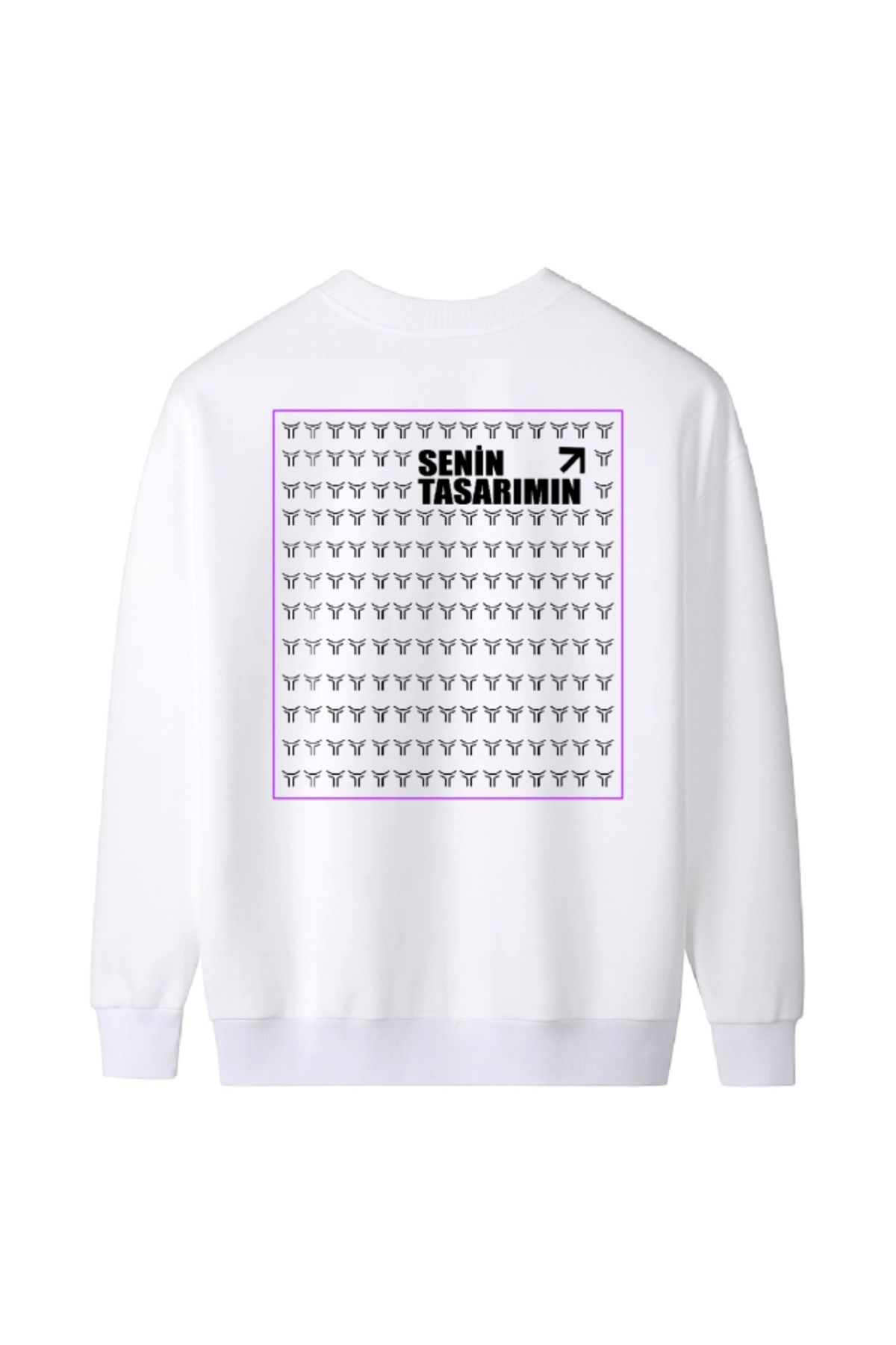 HİGUERA Üç İplik Arka Sizin Tasarımınız Biskilet Yaka Sweatshirt - Beyaz